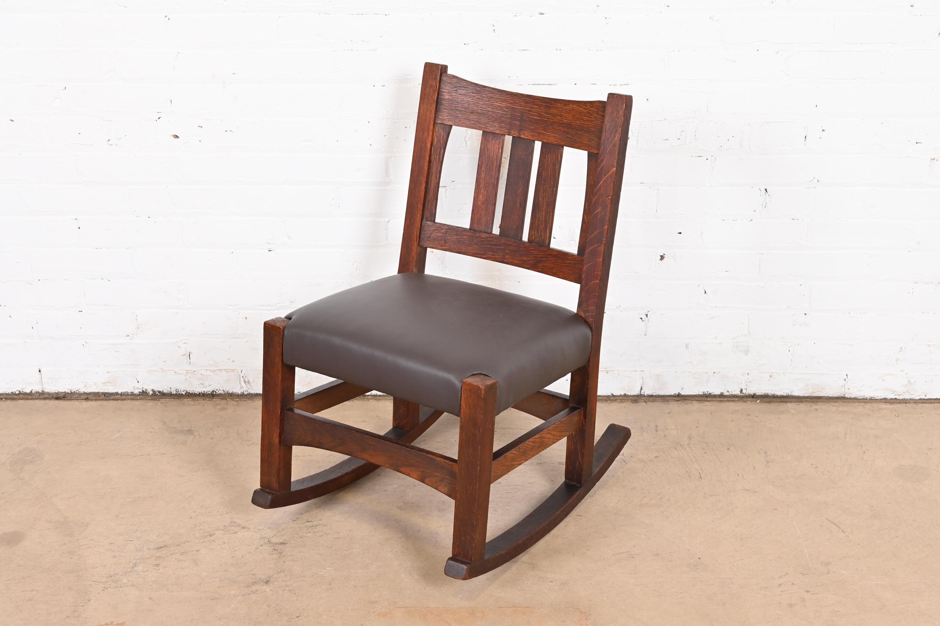 Arts and Crafts Gustav Stickley Antique Mission Oak Arts & Crafts Sewing Rocking Chair For Sale