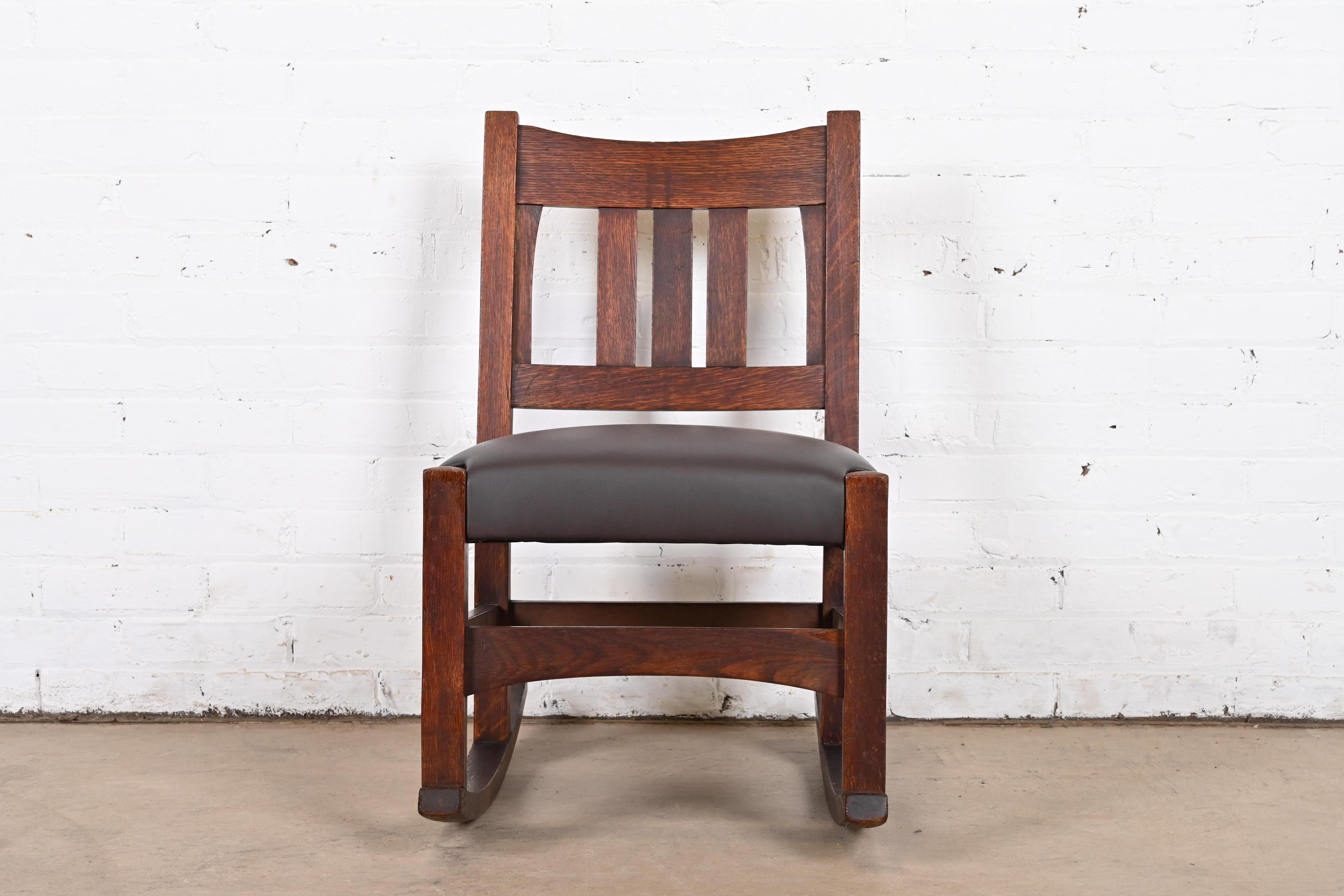 American Gustav Stickley Antique Mission Oak Arts & Crafts Sewing Rocking Chair For Sale