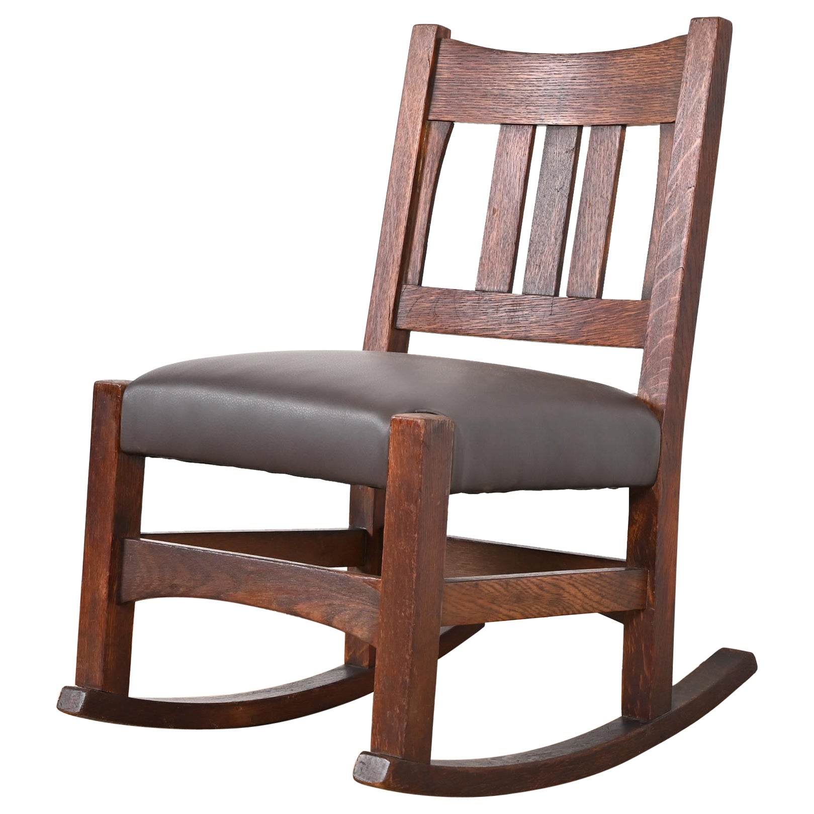 Gustav Stickley Antiker Mission Eichenholz Arts & Crafts Nähstuhl Schaukelstuhl