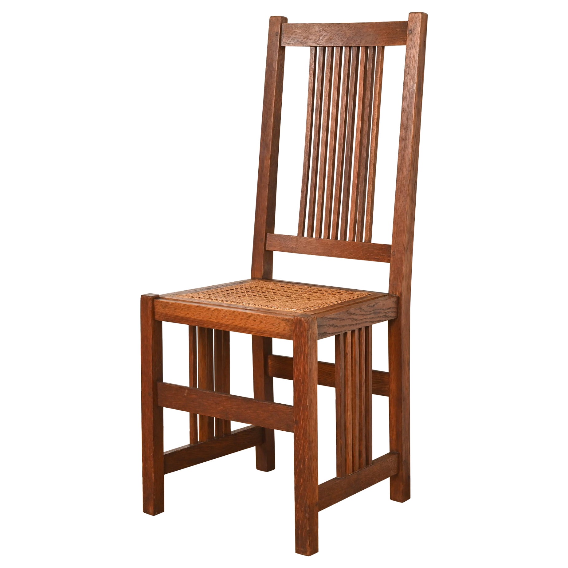 Gustav Stickley Antique Mission Oak Arts & Crafts Spindle Side or Dining Chair (Chaise d'appoint ou de salle à manger)
