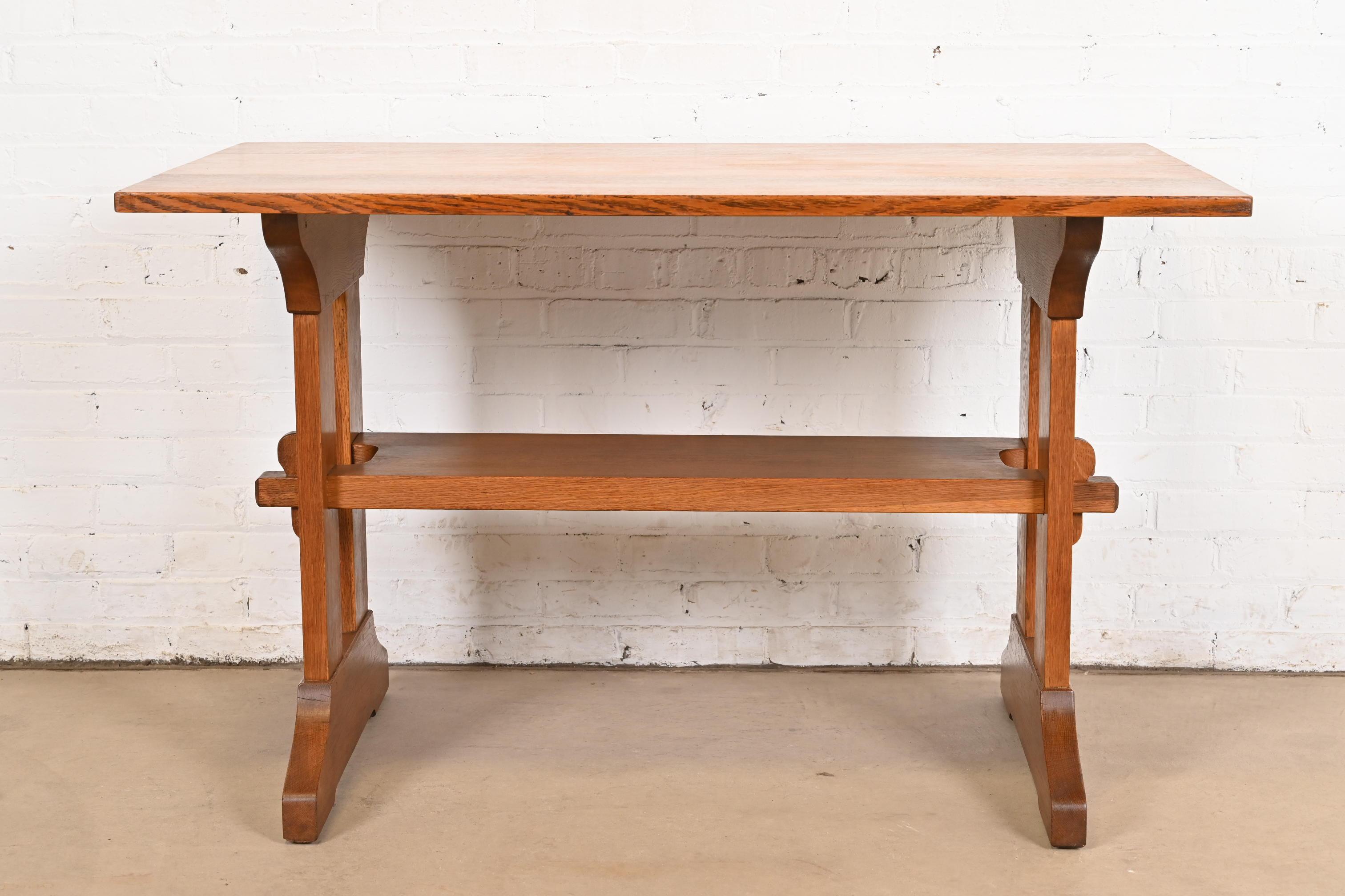 Américain Table de bibliothèque à tréteaux Mission en chêne Arts & Crafts Gustav Stickley en vente