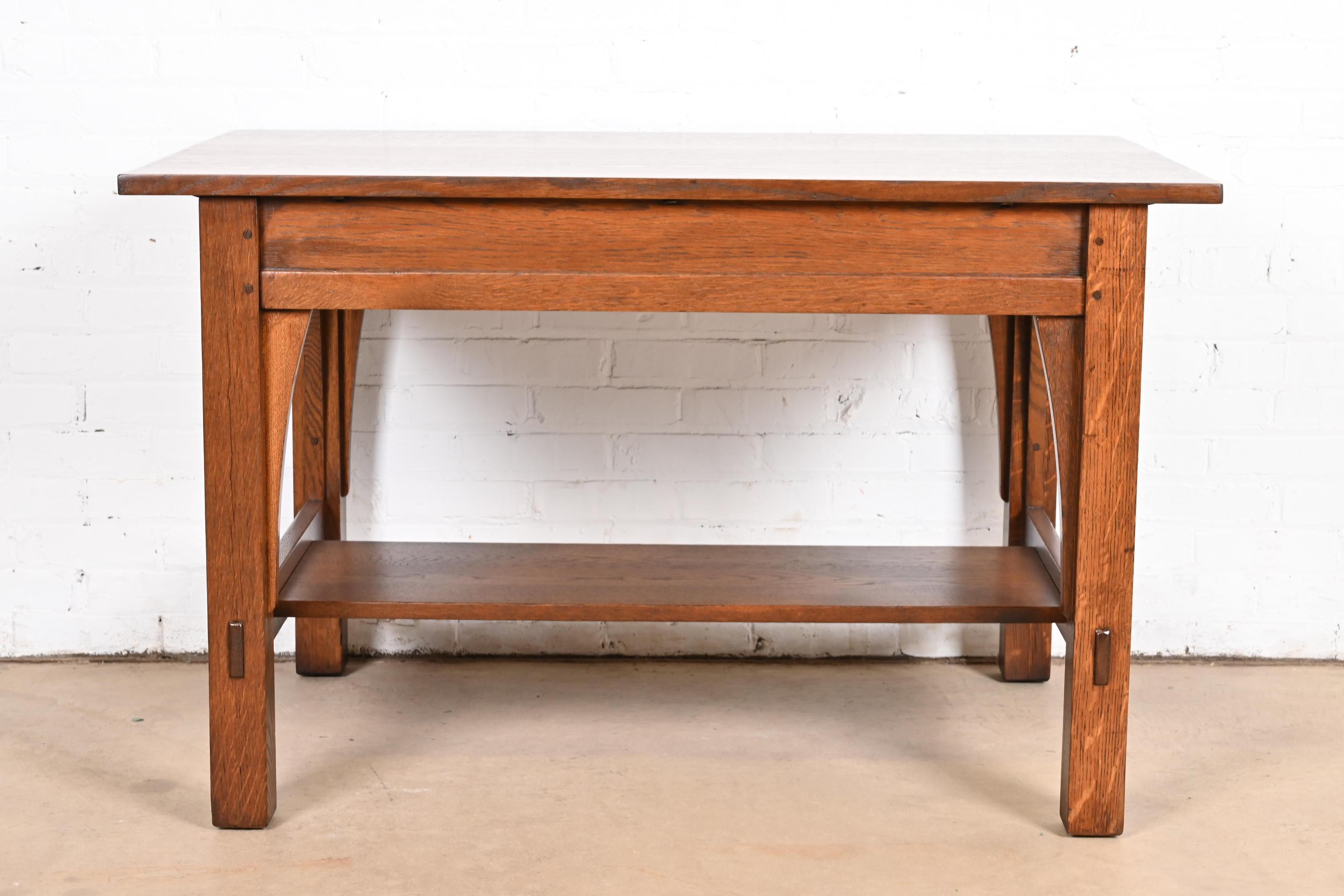 Gustav Stickley Antiguo Escritorio o Mesa de Biblioteca Mission Arts & Crafts de Roble 4