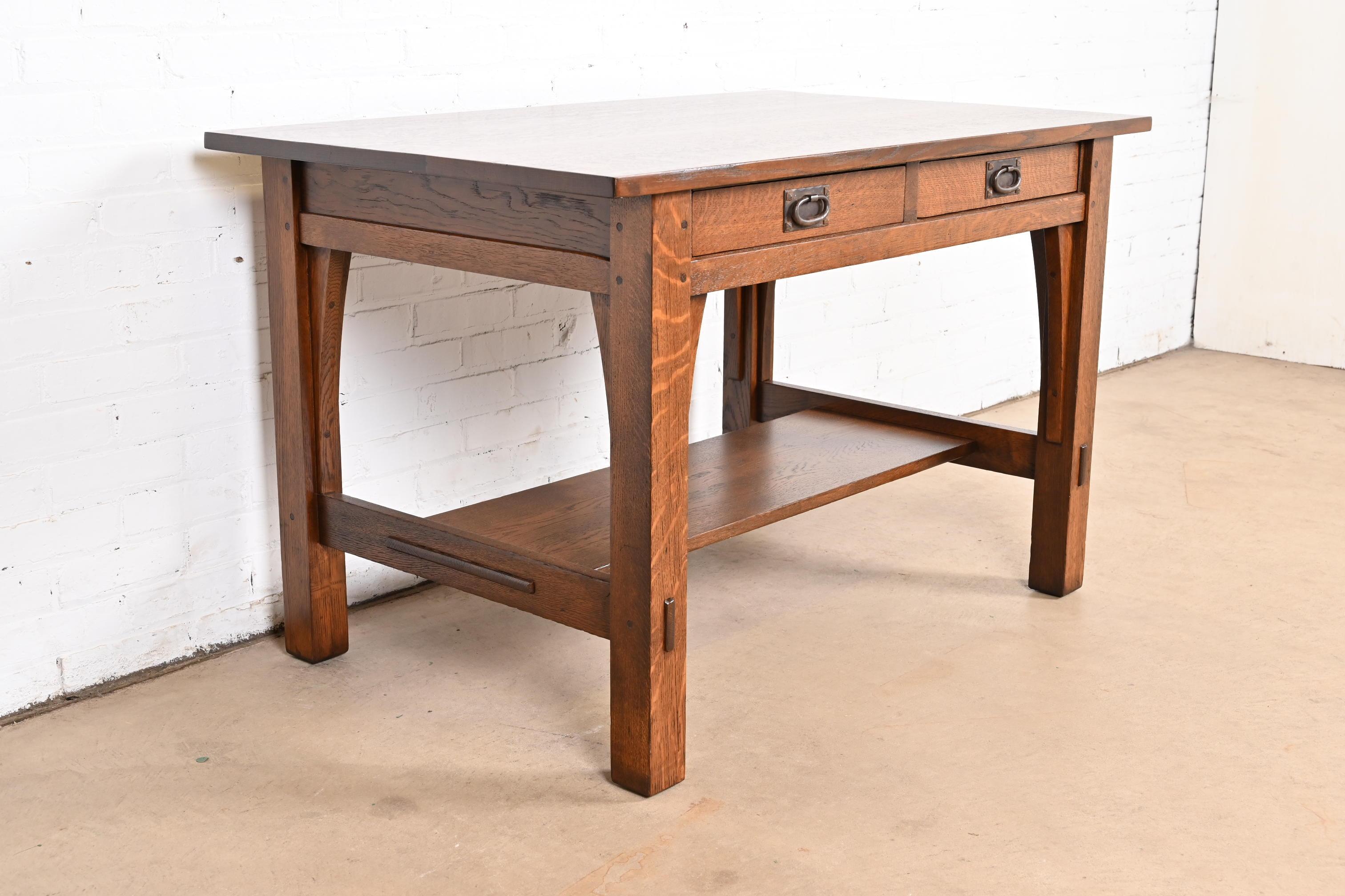 Gustav Stickley Antiguo Escritorio o Mesa de Biblioteca Mission Arts & Crafts de Roble Artes y manualidades