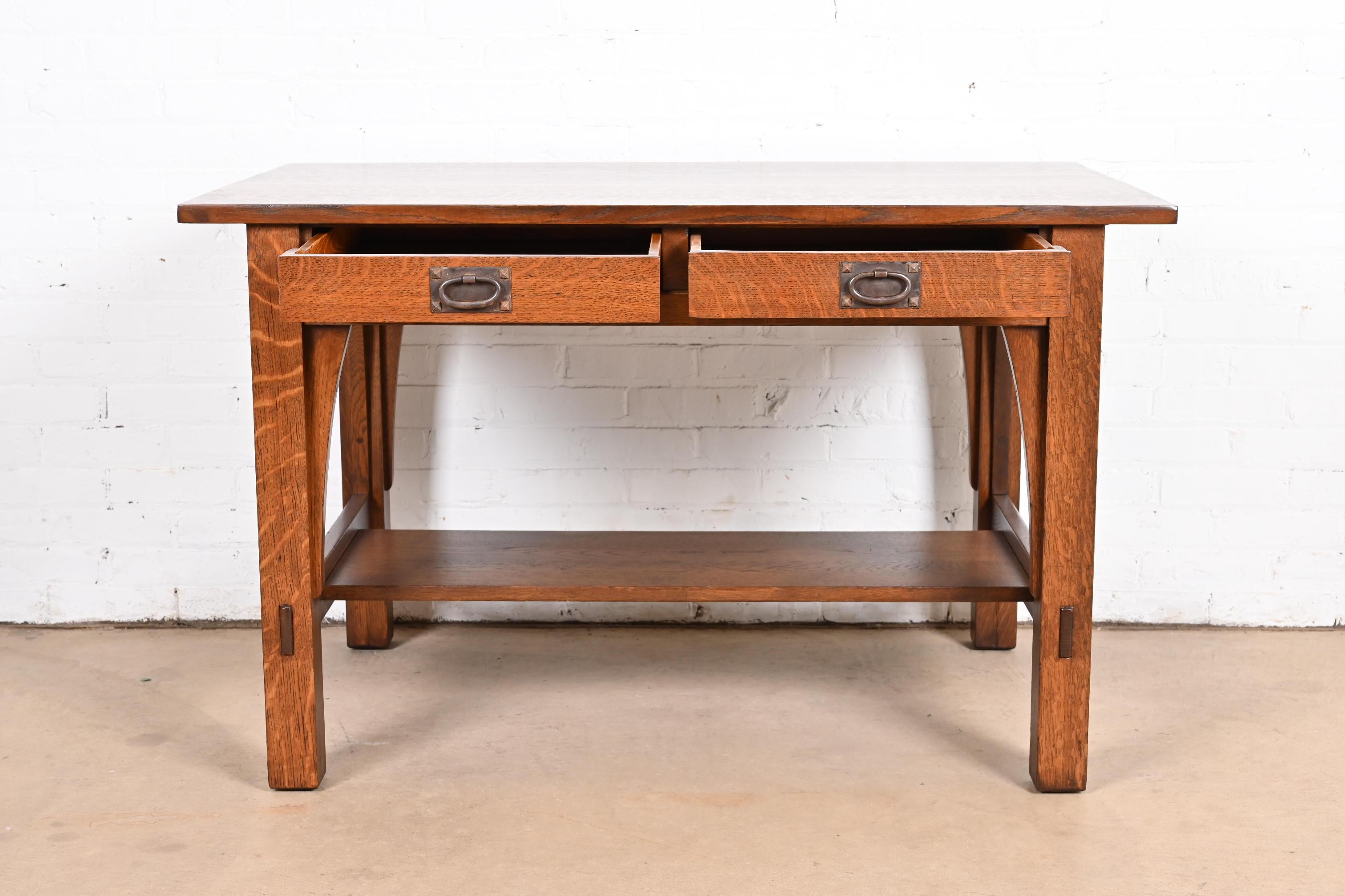 Gustav Stickley Antiguo Escritorio o Mesa de Biblioteca Mission Arts & Crafts de Roble principios del siglo XX