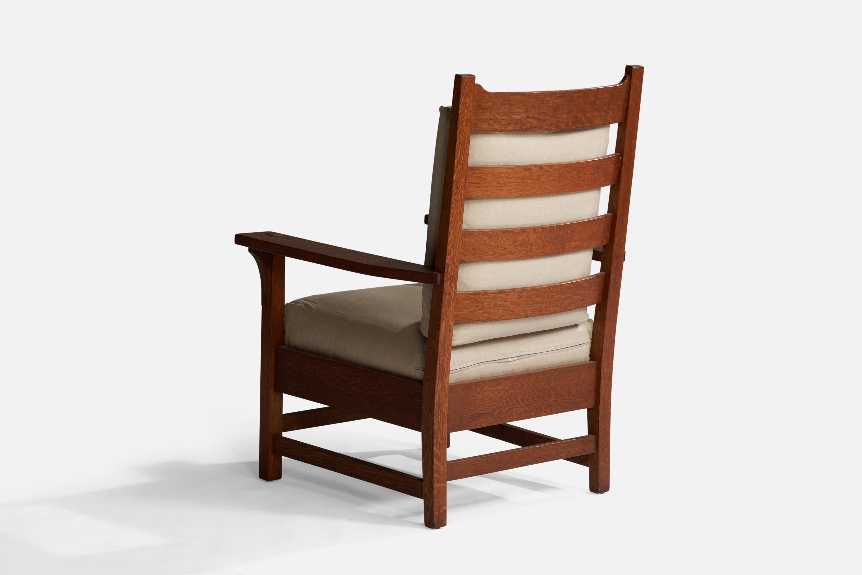Gustav Stickley, Armchair, Oak, Canvas, USA, 1907 In Good Condition In High Point, NC