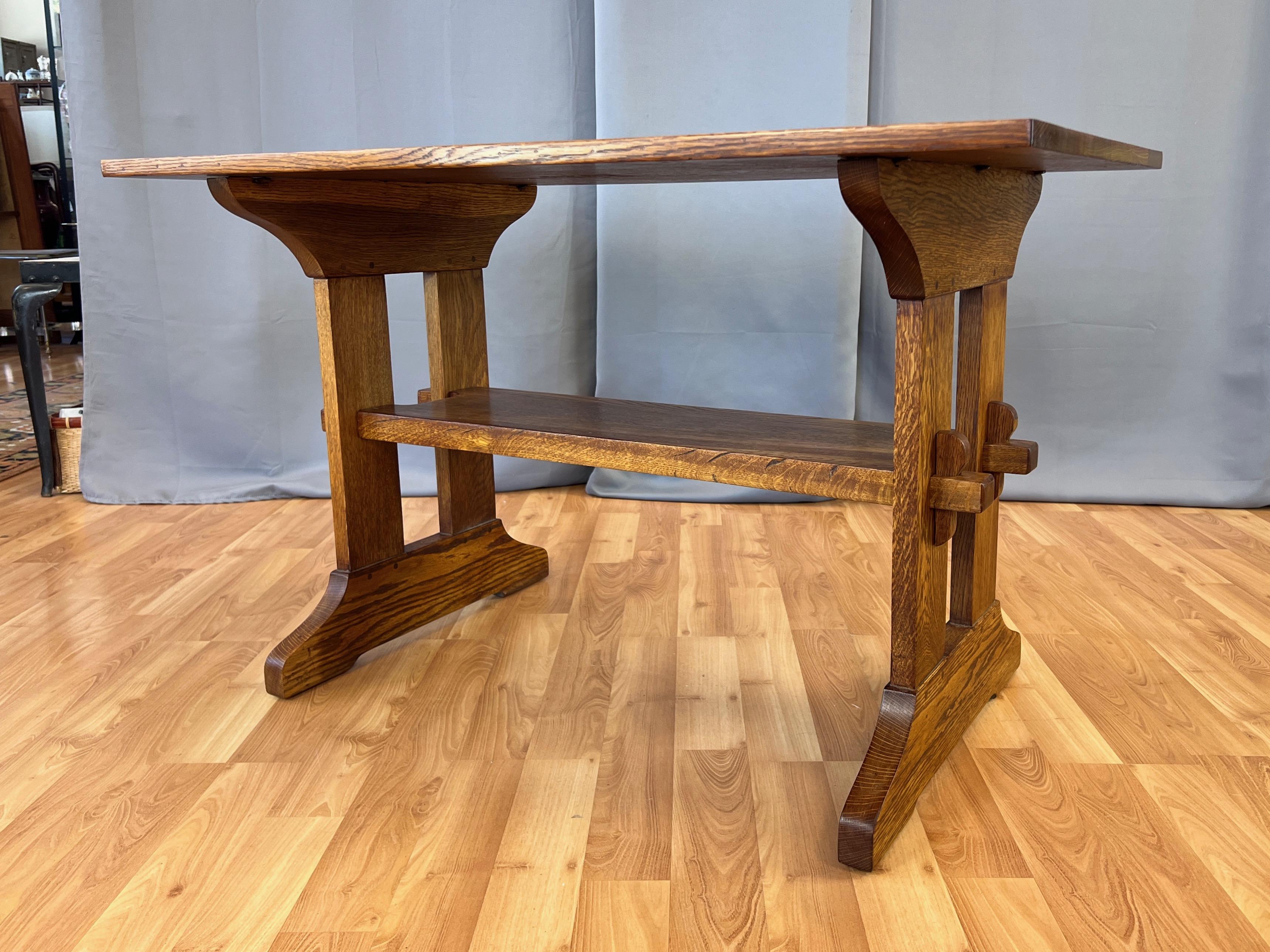 American Gustav Stickley Arts and Crafts Mission-Style Oak Trestle Table, c. 1910 For Sale