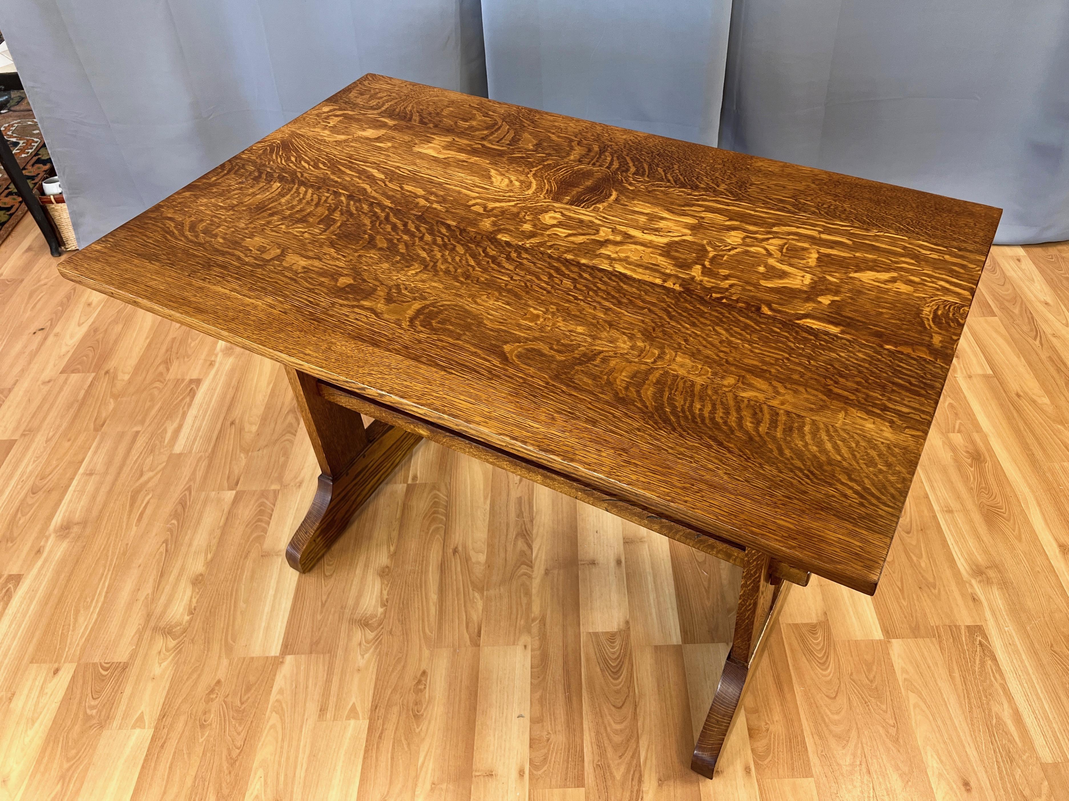 Hand-Crafted Gustav Stickley Arts and Crafts Mission-Style Oak Trestle Table, c. 1910 For Sale