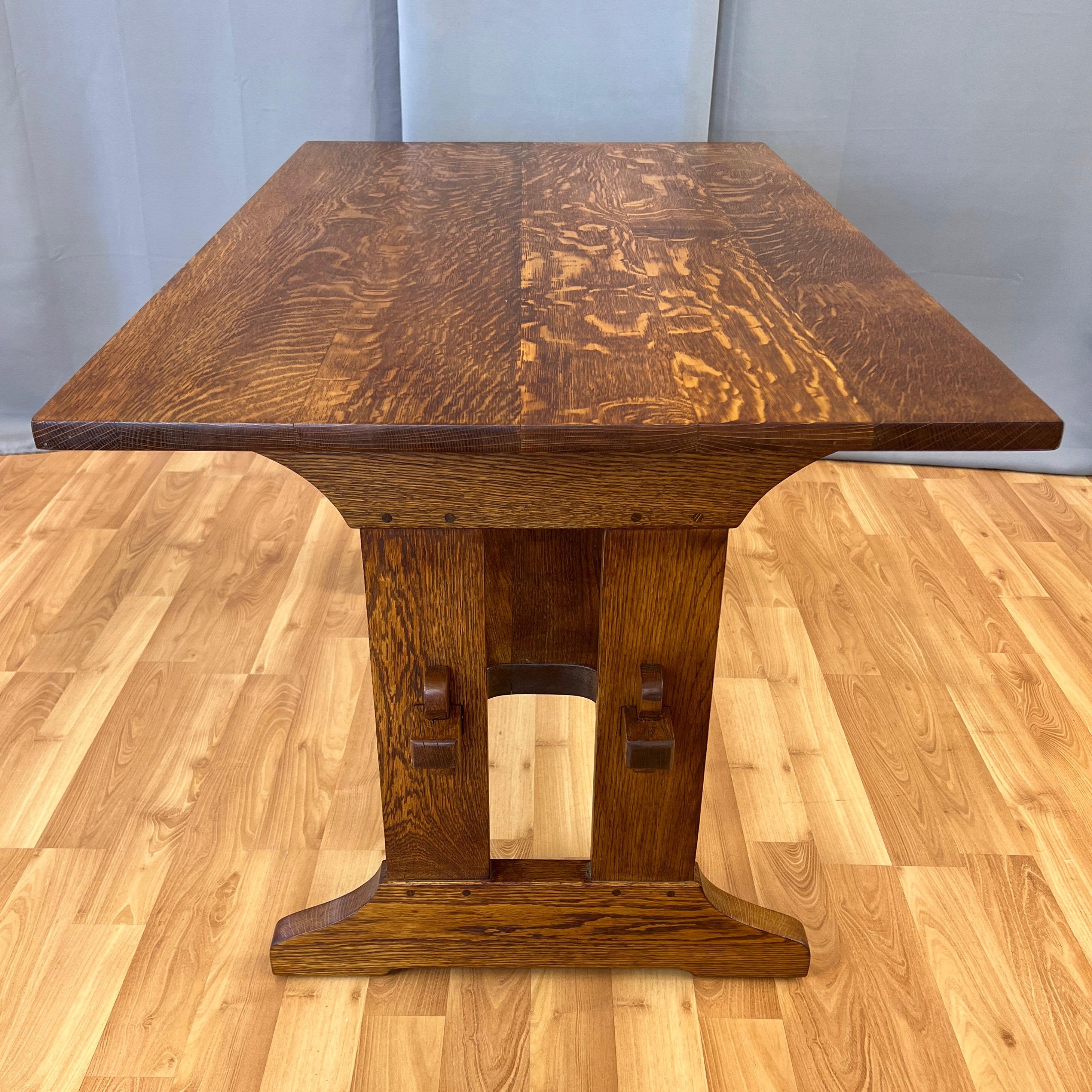 Early 20th Century Gustav Stickley Arts and Crafts Mission-Style Oak Trestle Table, c. 1910 For Sale