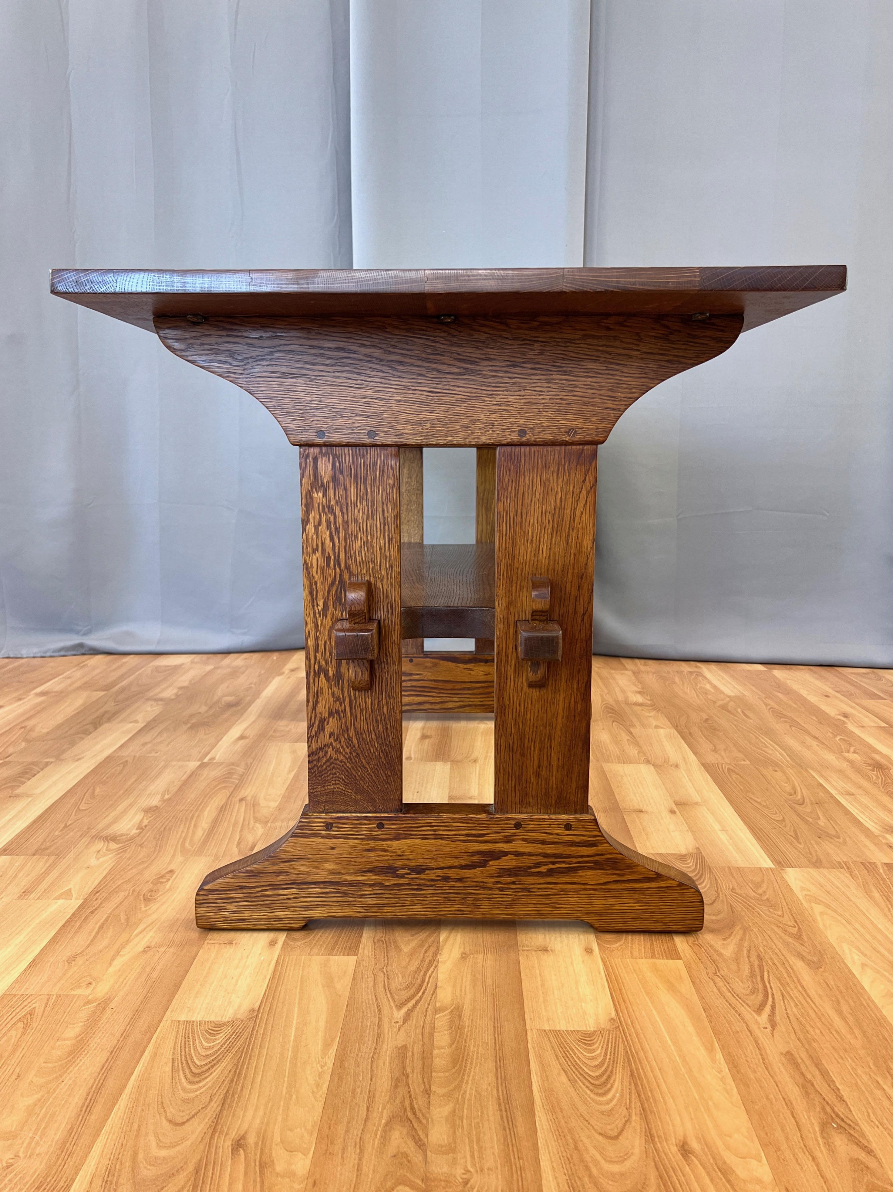 Gustav Stickley Arts and Crafts Mission-Style Oak Trestle Table, c. 1910 For Sale 1