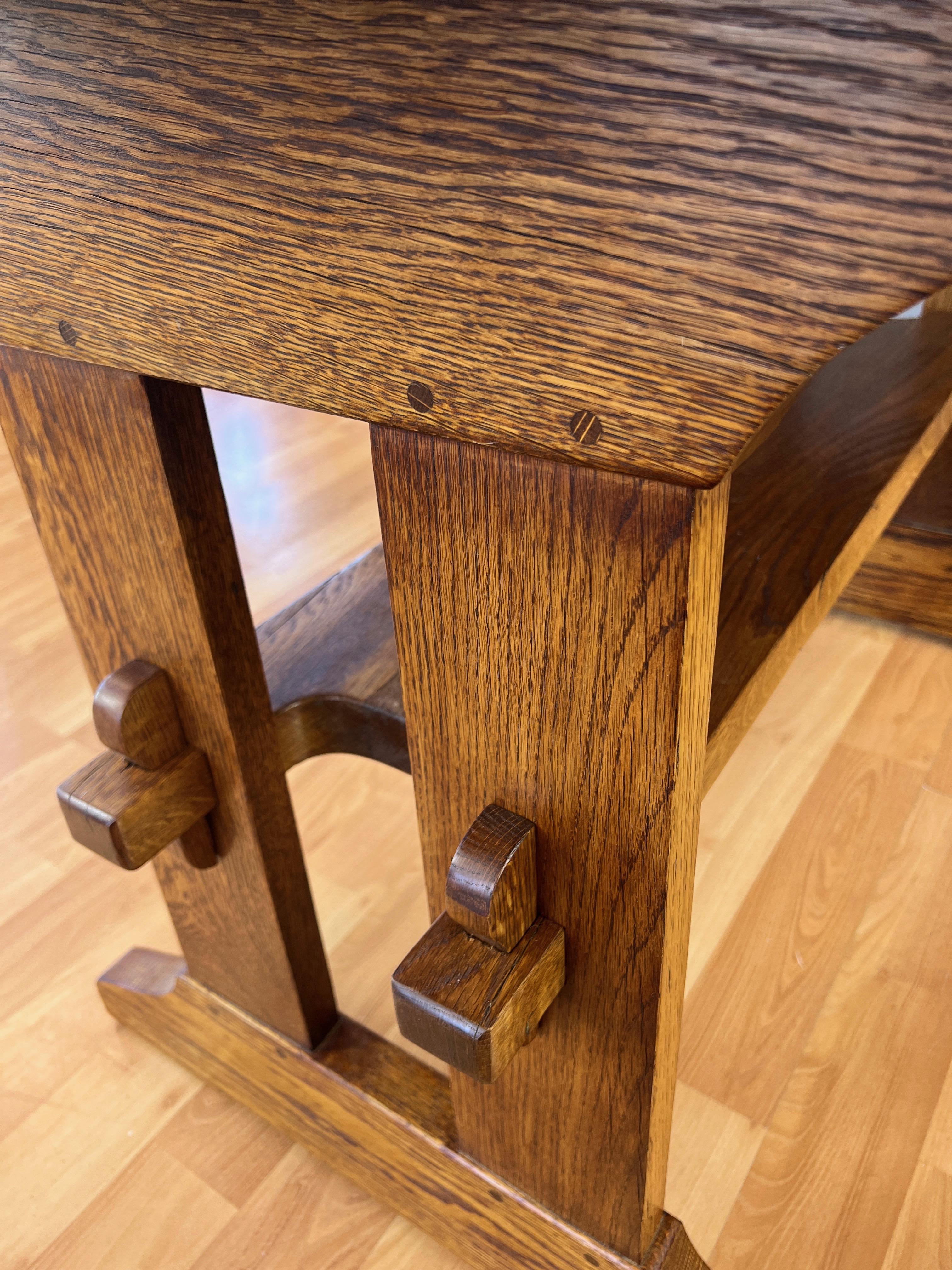 Gustav Stickley Arts and Crafts Mission-Style Oak Trestle Table, c. 1910 For Sale 2