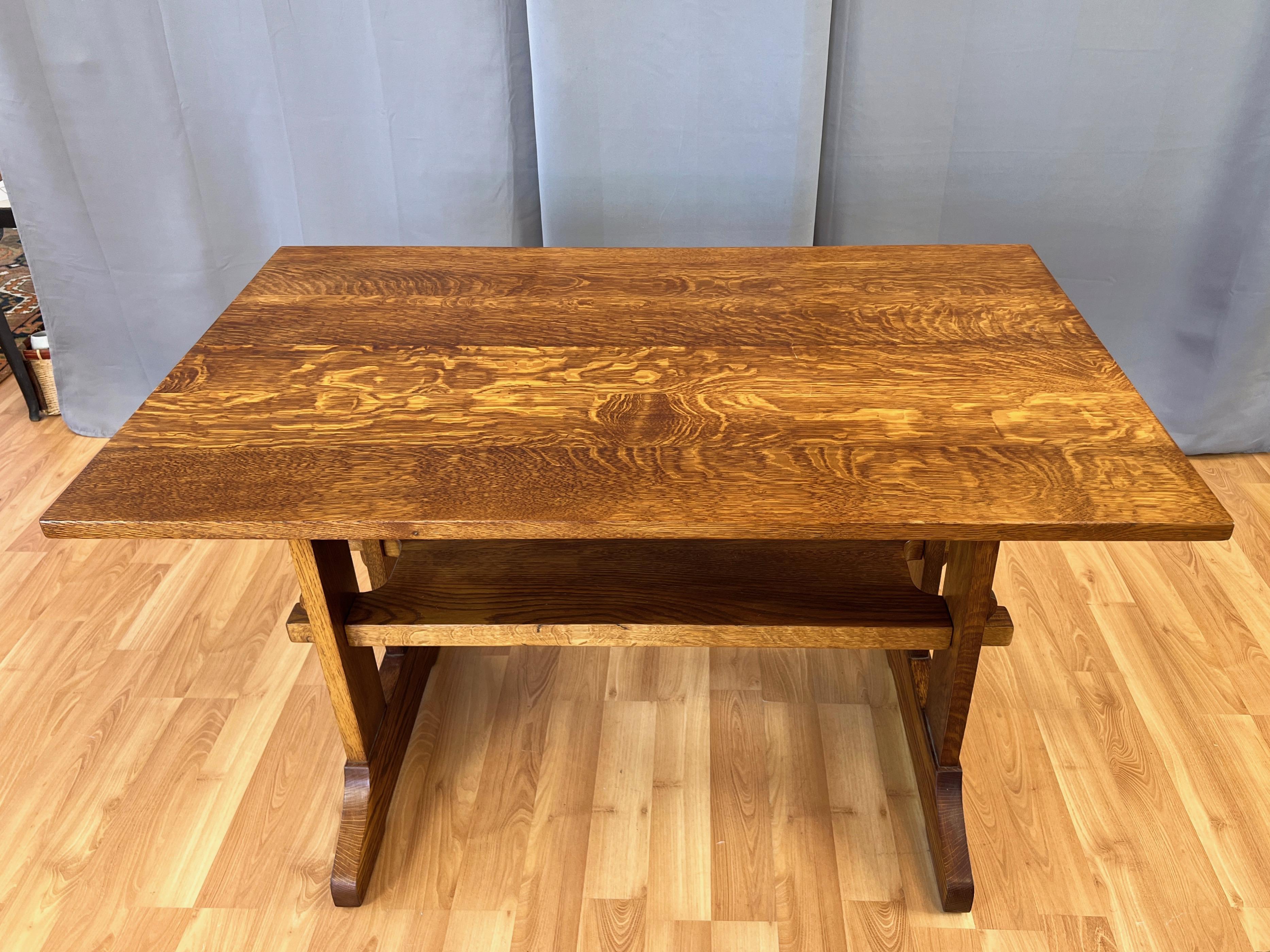 Gustav Stickley Arts and Crafts Mission-Style Oak Trestle Table, c. 1910 For Sale 3