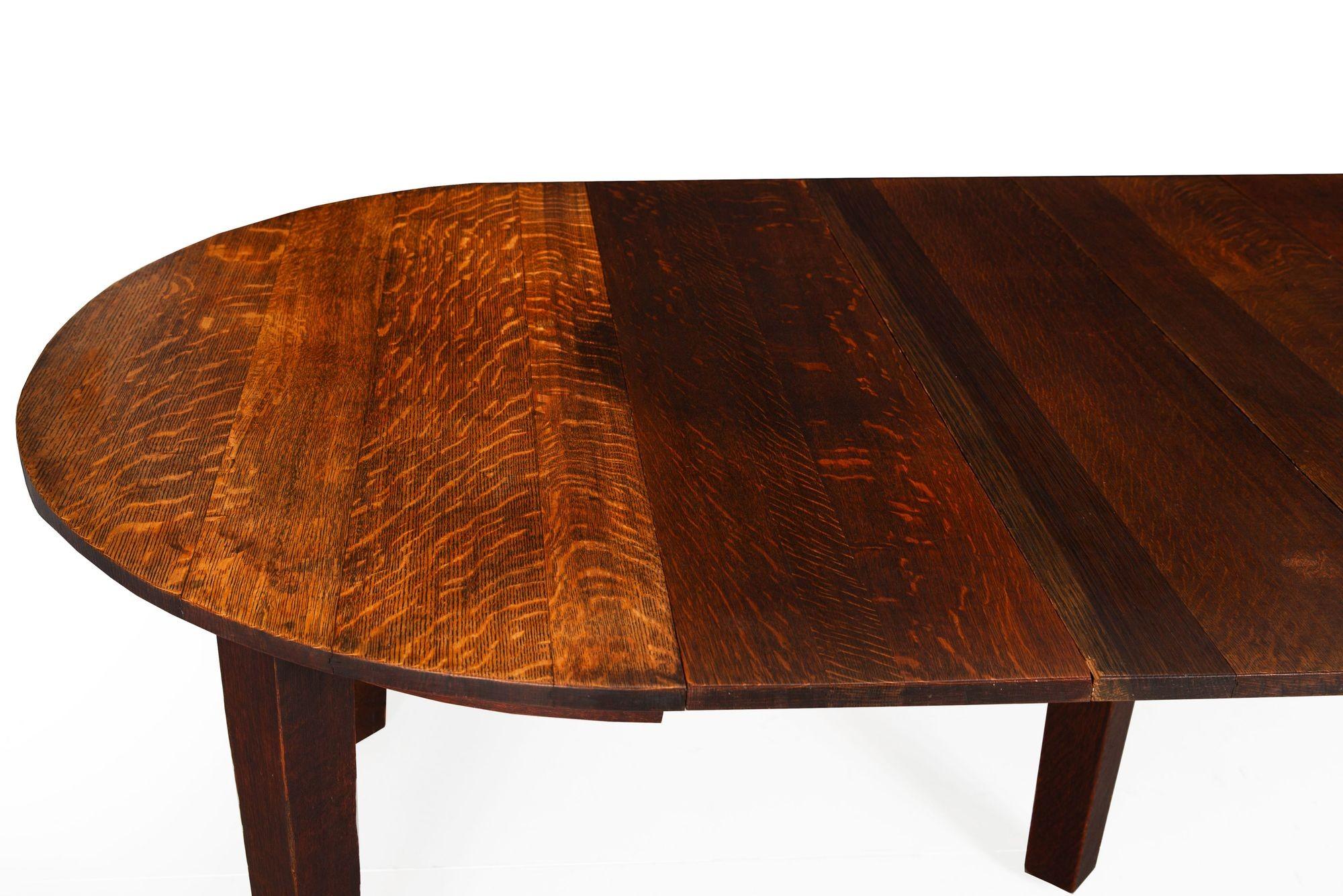 Gustav Stickley Arts & Crafts Table de salle à manger à rallonge en Oak no. 632 c. 1910 en vente 1