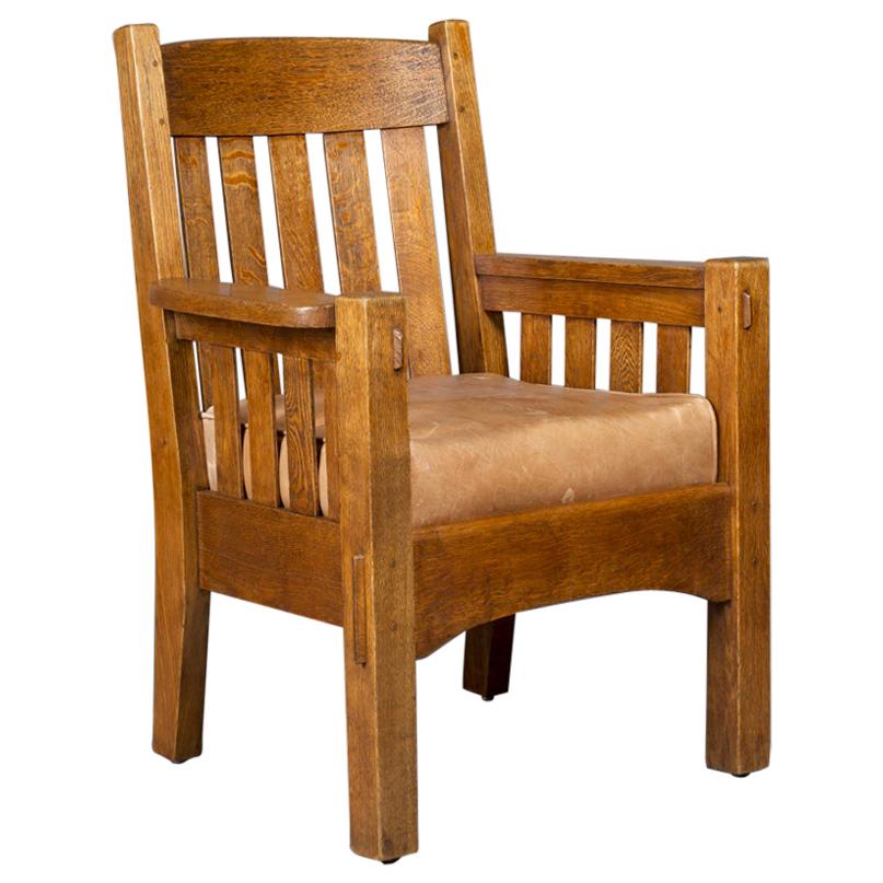 Gustav Stickley Arts & Crafts Oak Armchair by Harden American Mission circa 1905 For Sale