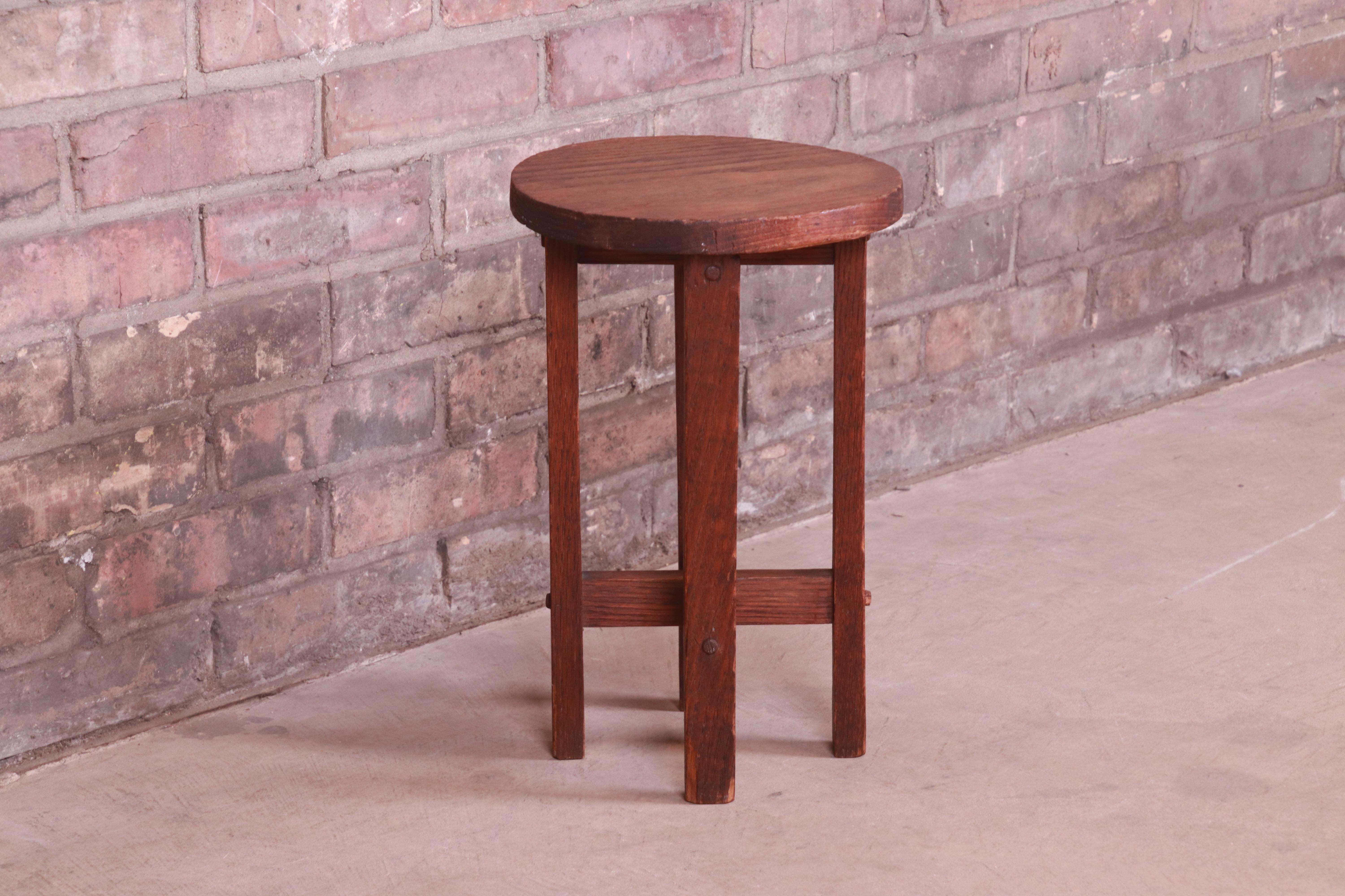 20th Century Antique Arts & Crafts Solid Oak Tabouret in the Manner of Stickley, Circa 1900