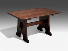 Gustav Stickley, Arts & Crafts, Trestle Base Library Table, Mission Oak, 1900s