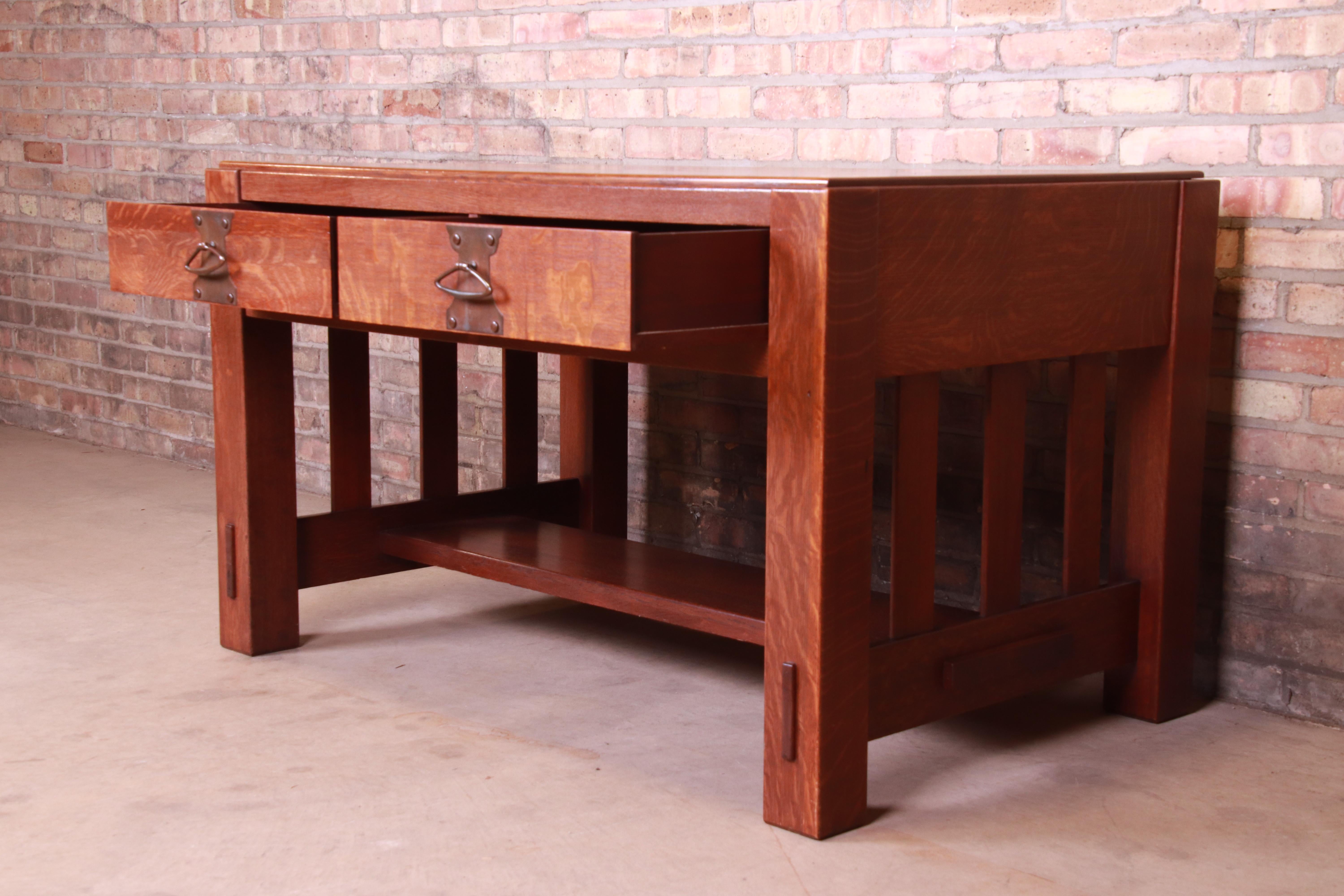 Copper Gustav Stickley Attributed Mission Oak Arts & Crafts Desk or Library Table