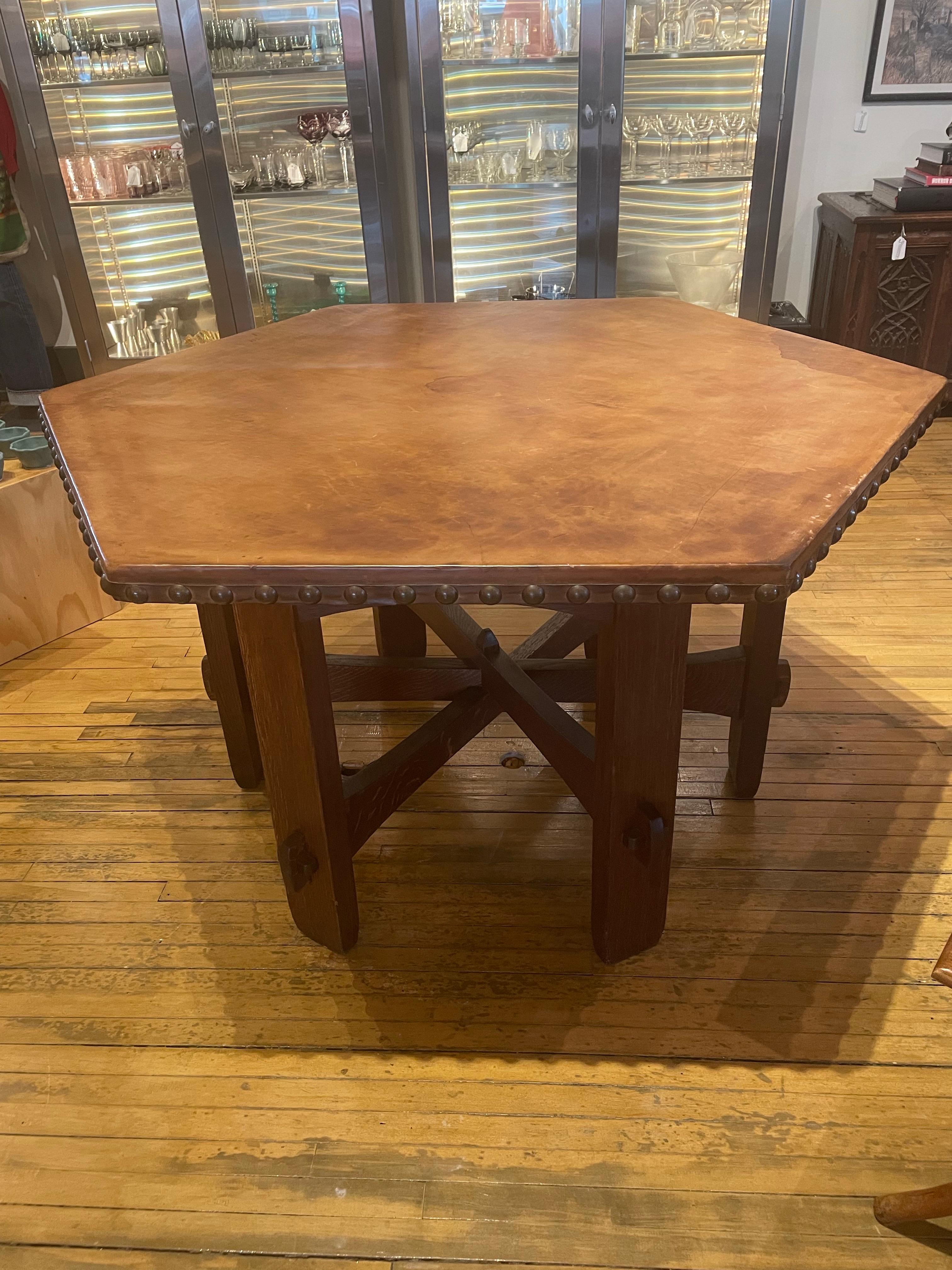 Mission Gustav Stickley Early Library Table with Leather Top For Sale
