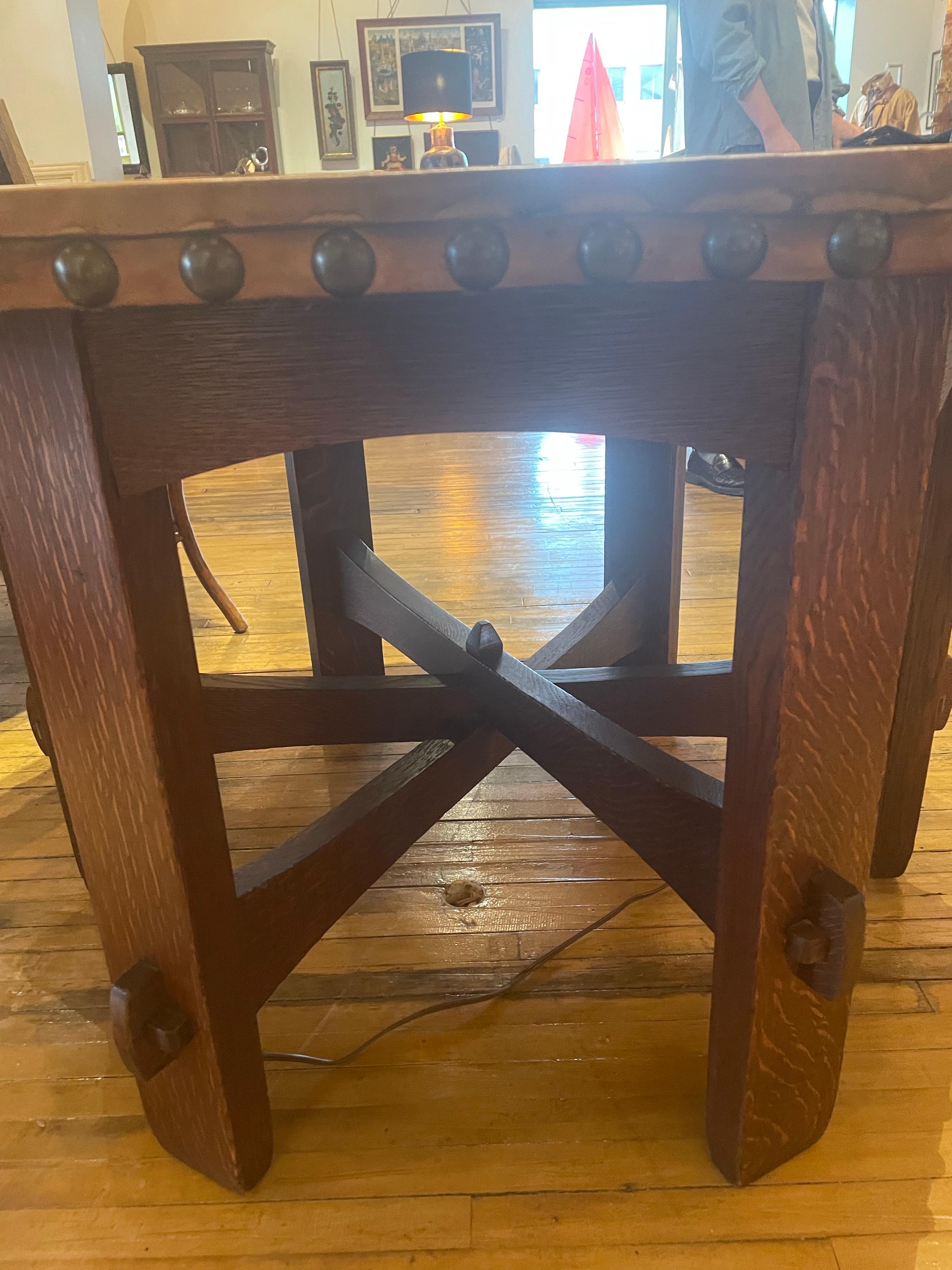 Gustav Stickley Early Library Table with Leather Top In Good Condition For Sale In Northport, MI