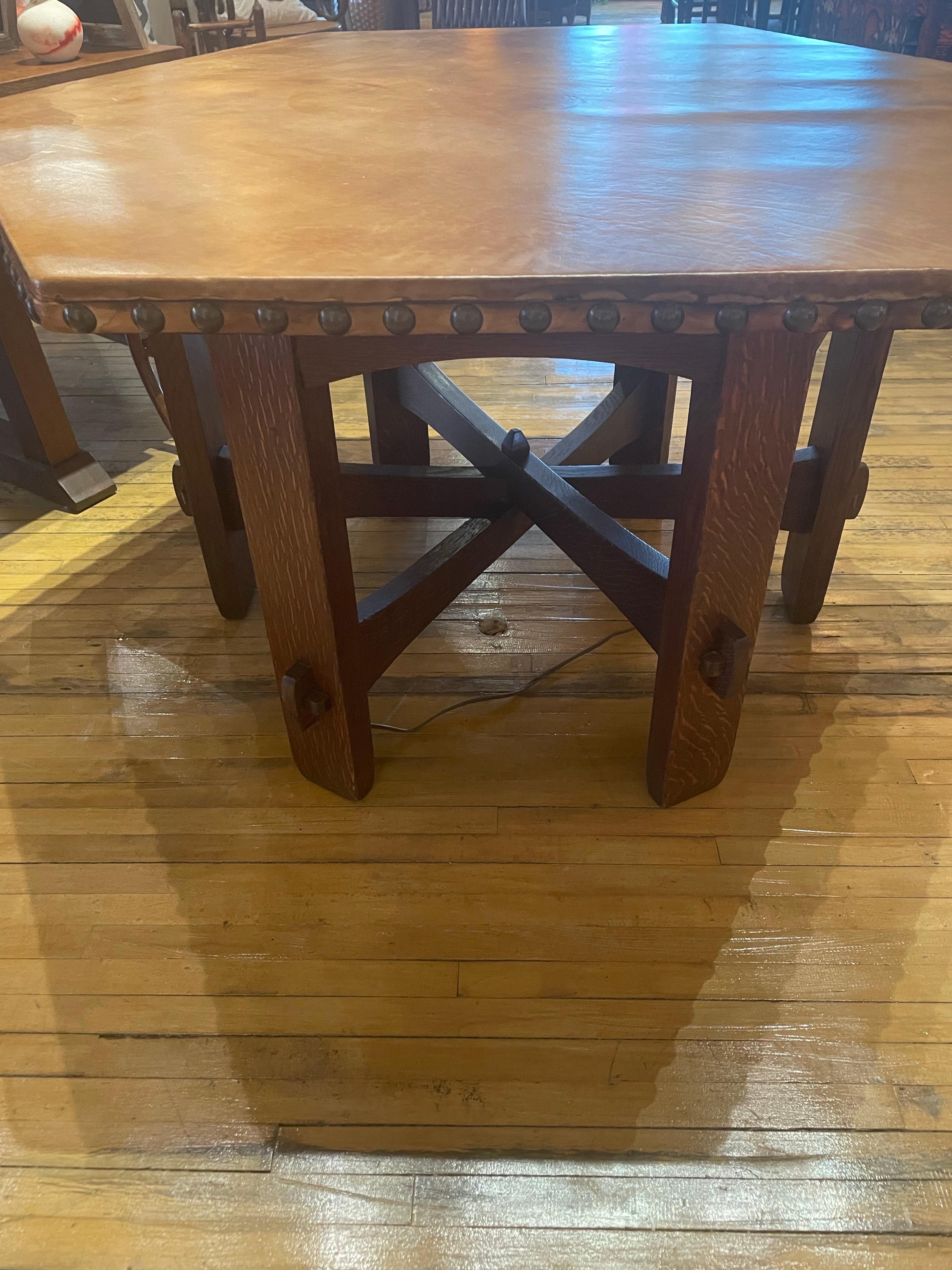 Early 20th Century Gustav Stickley Early Library Table with Leather Top For Sale