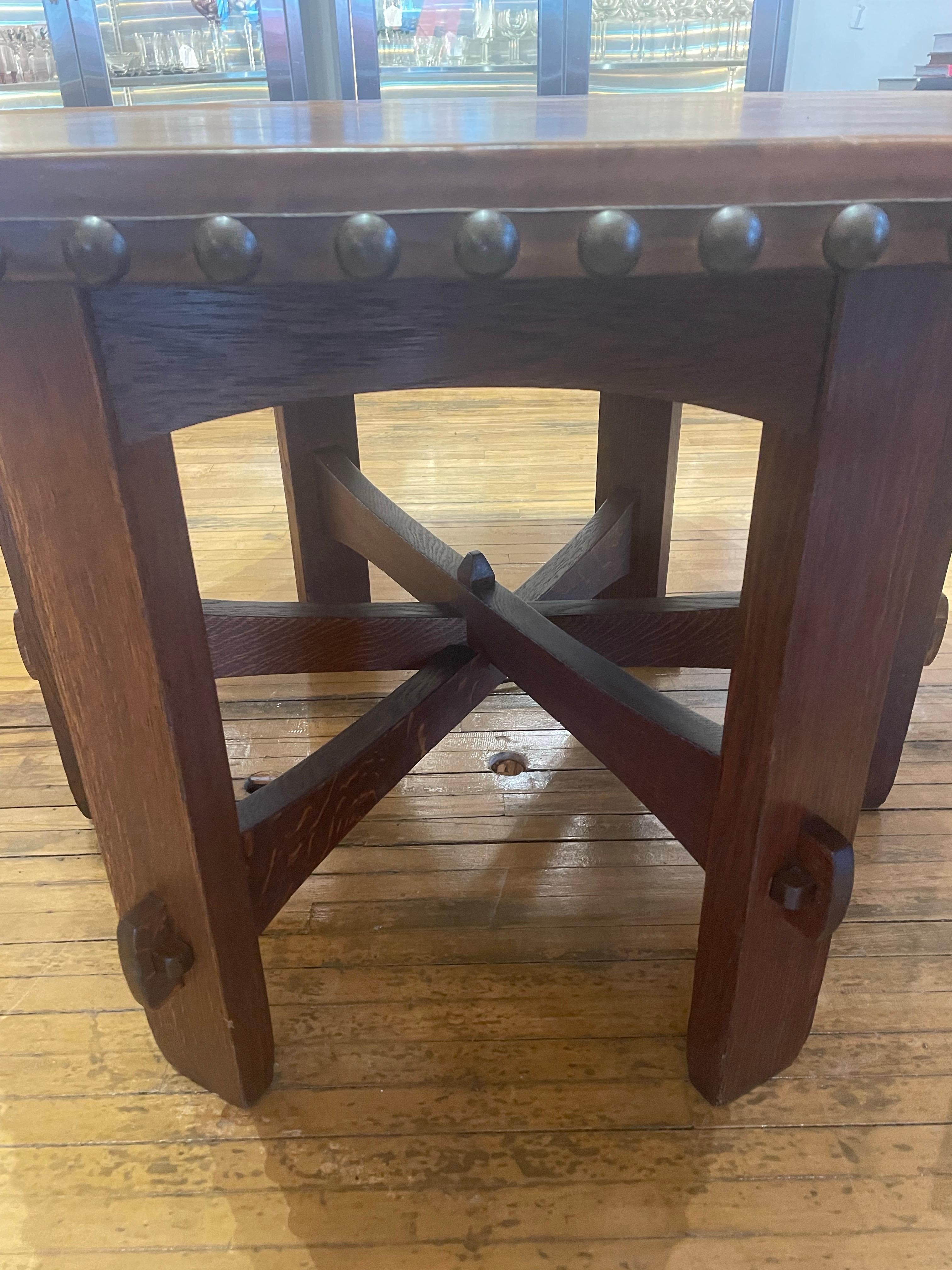 Gustav Stickley Early Library Table with Leather Top For Sale 1