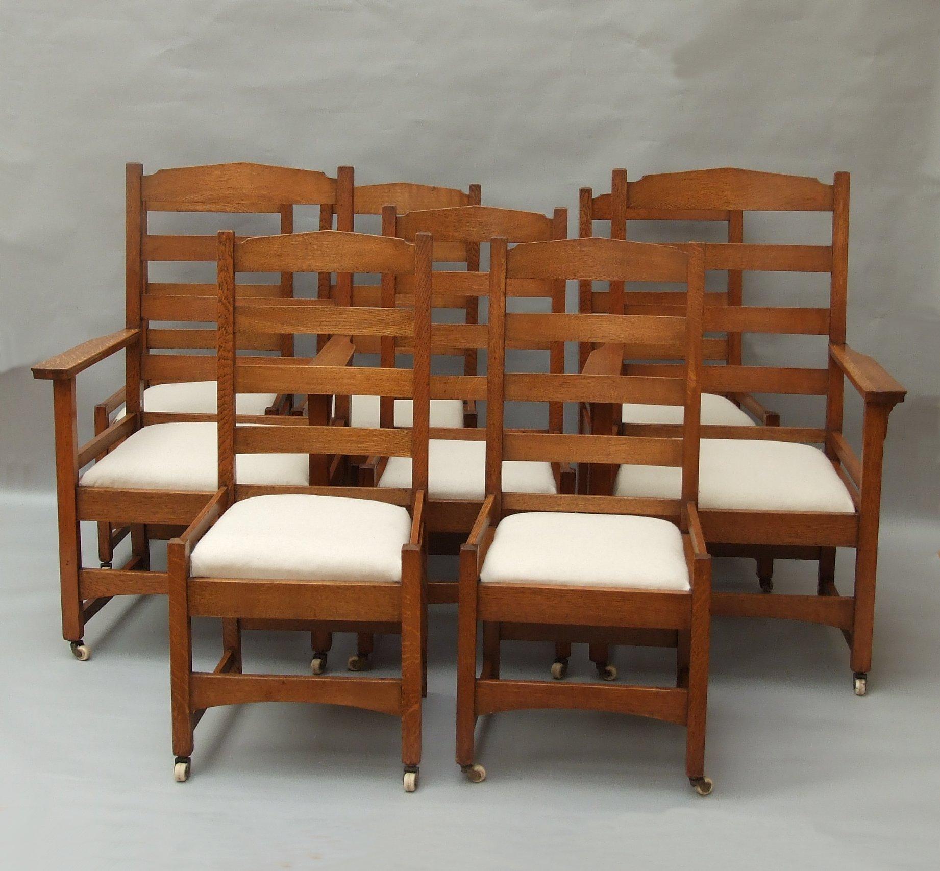 Hand-Crafted Gustav Stickley Eight Oak American Arts & Crafts Dining Chairs, Design 965 For Sale