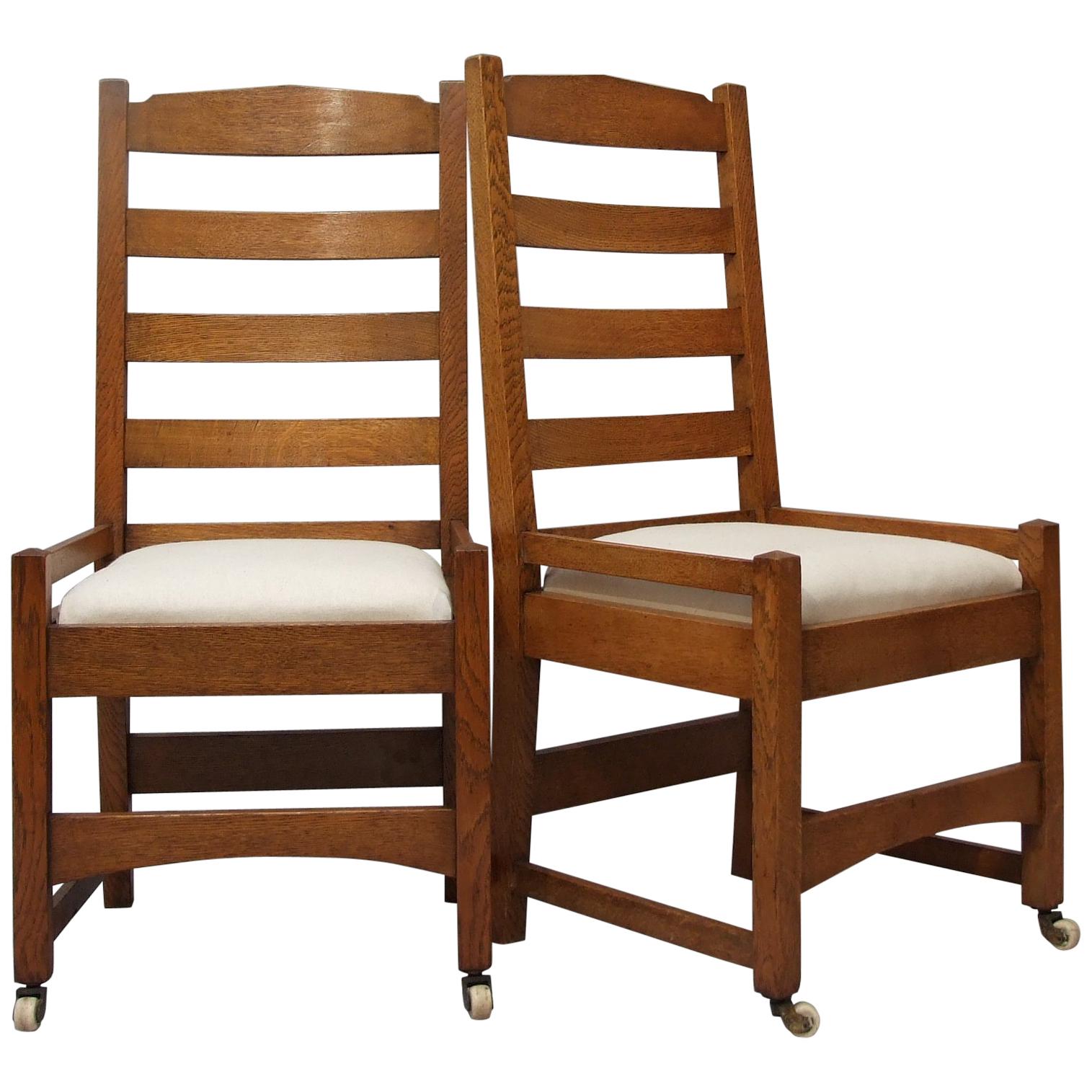 Gustav Stickley Eight Oak American Arts & Crafts Dining Chairs, Design 965 For Sale