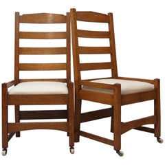 Gustav Stickley Eight Oak American Arts & Crafts Dining Chairs, Design 965