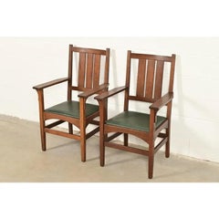 Gustav Stickley Harvey Ellis Antique Mission Oak Arts & Crafts Armchairs, Pair