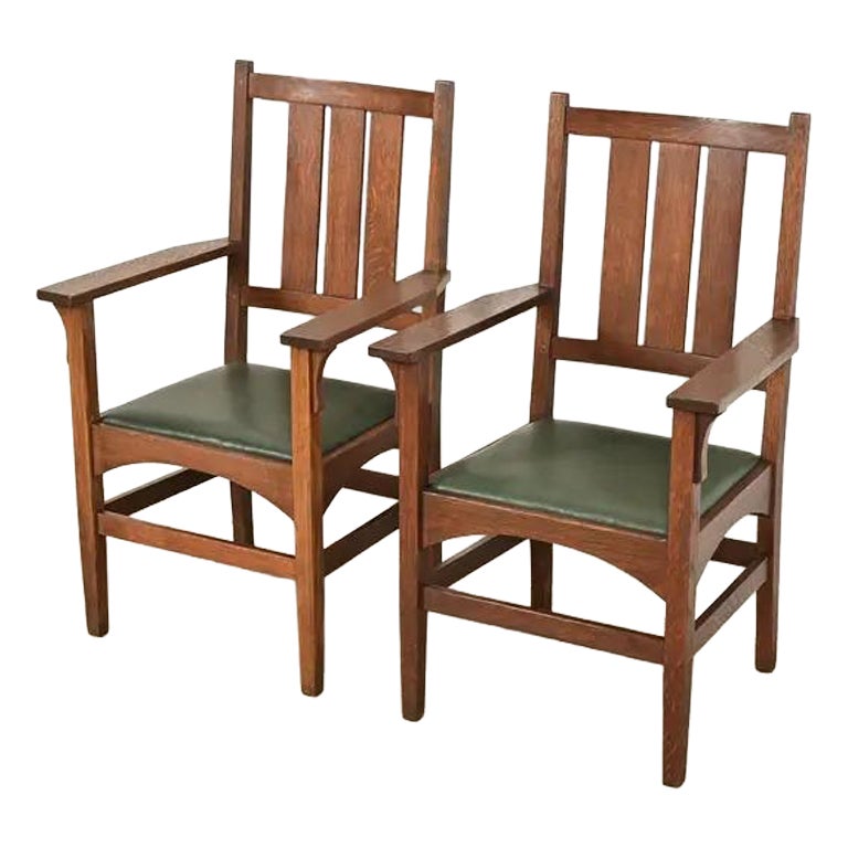 Gustav Stickley Harvey Ellis Antike Mission Arts & Crafts Sessel, Eiche, Paar im Angebot