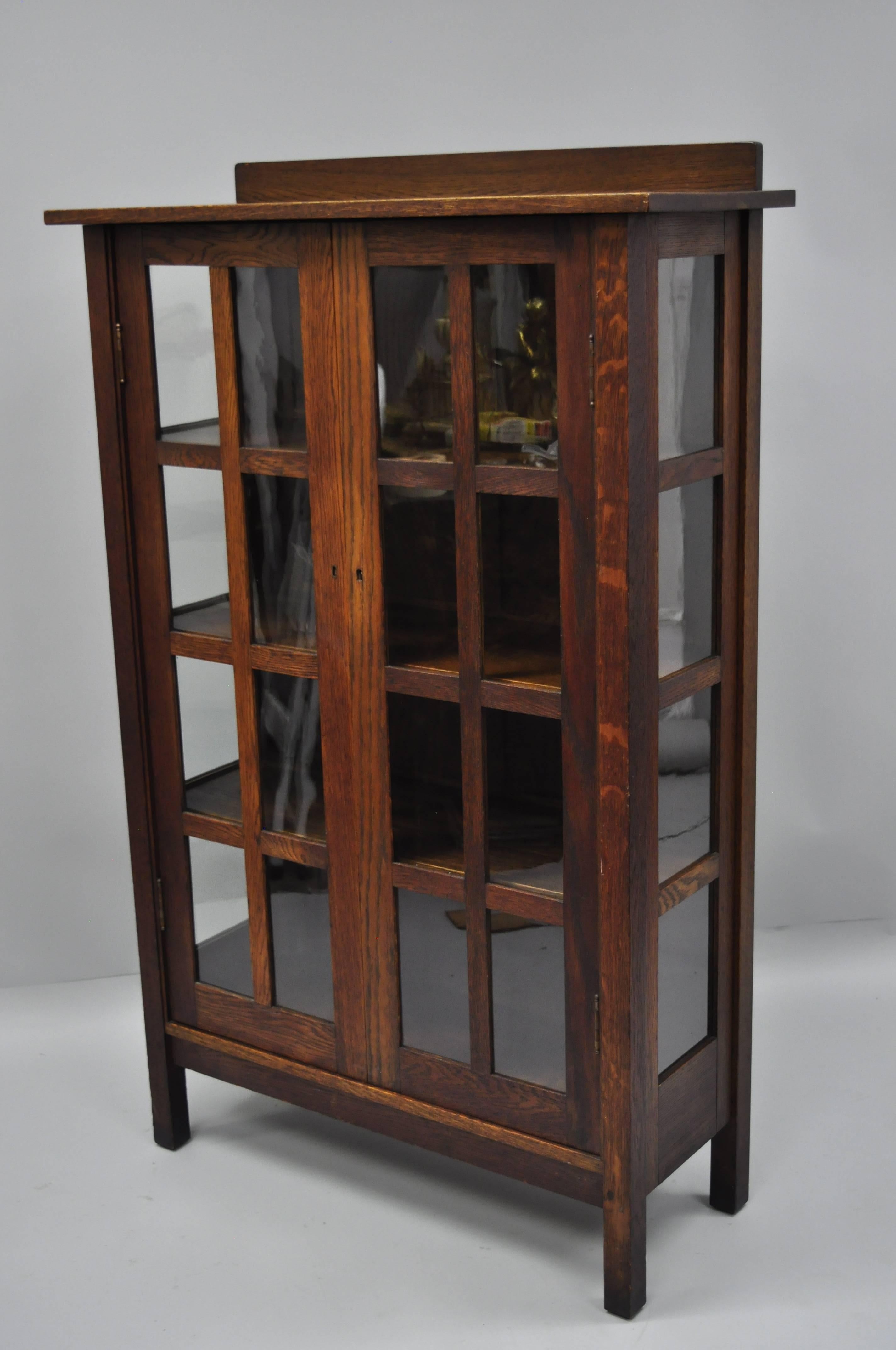 Gustav Stickley Mission Arts Crafts Oak Glass Door China Cabinet Curio Bookcase 8
