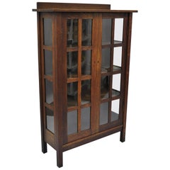 Gustav Stickley Mission Arts Crafts Oak Glass Door China Cabinet Curio Bookcase