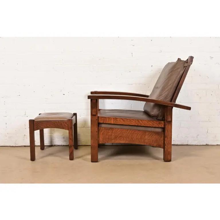 Gustav Stickley Mission Arts & Crafts in Oak con braccio ad arco reclinabile Morris Lounge Chair in vendita 3