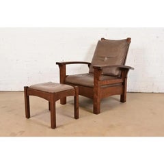 Gustav Stickley Mission Oak Arts & Crafts Bow Arm Reclining Morris Lounge Chair