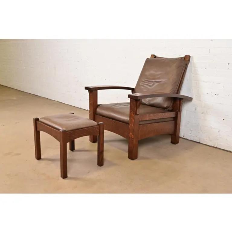 Arts and Crafts Gustav Stickley Mission Arts & Crafts in Oak con braccio ad arco reclinabile Morris Lounge Chair in vendita