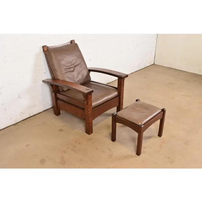 Americano Gustav Stickley Mission Arts & Crafts in Oak con braccio ad arco reclinabile Morris Lounge Chair in vendita