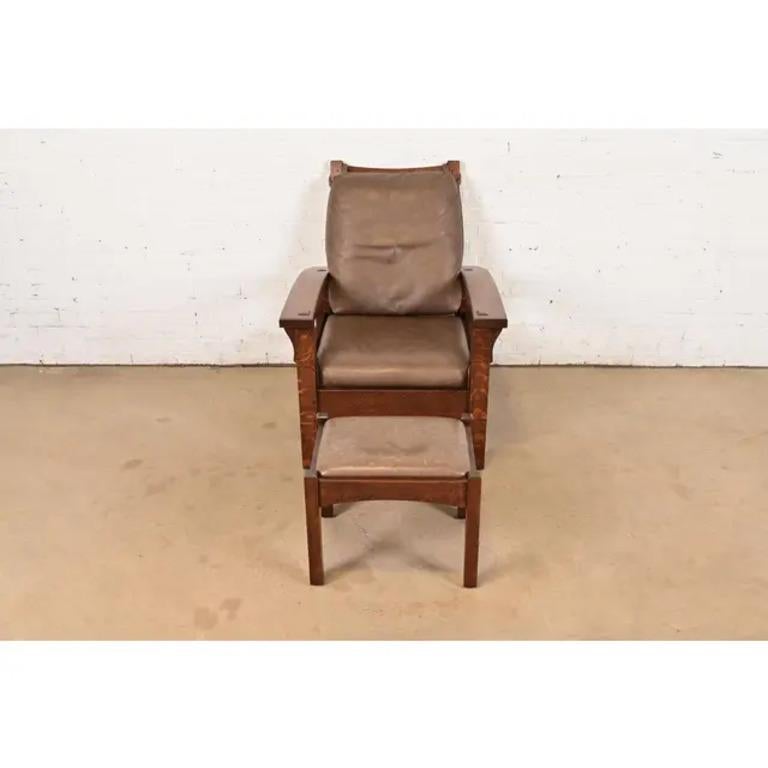 Gustav Stickley Mission Arts & Crafts in Oak con braccio ad arco reclinabile Morris Lounge Chair In condizioni buone in vendita a South Bend, IN