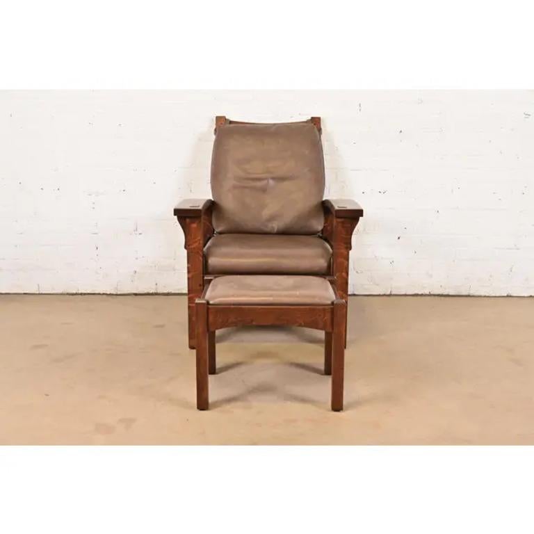 XX secolo Gustav Stickley Mission Arts & Crafts in Oak con braccio ad arco reclinabile Morris Lounge Chair in vendita