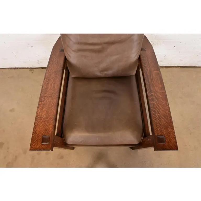 Gustav Stickley Mission Arts & Crafts in Oak con braccio ad arco reclinabile Morris Lounge Chair in vendita 1