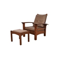 Gustav Stickley Mission Oak Arts & Crafts Bow Arm Reclining Morris Lounge Chair