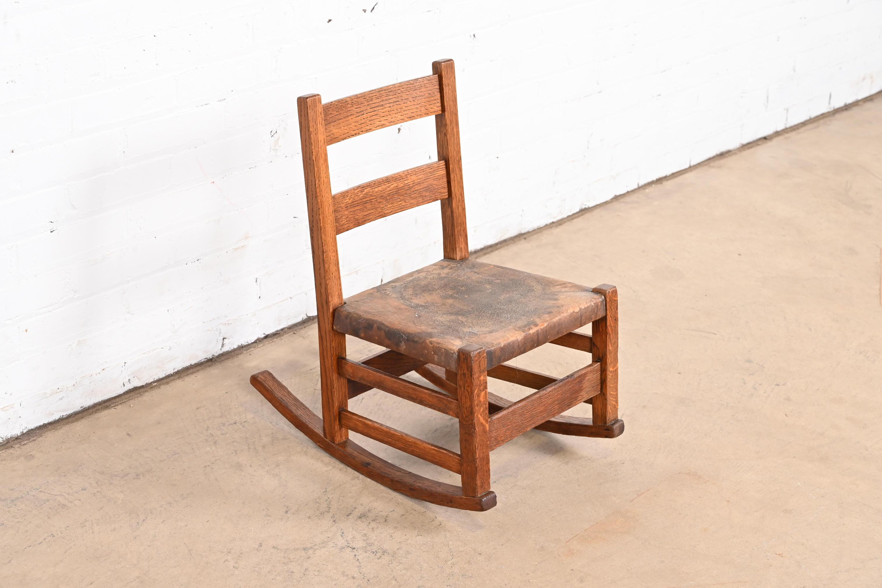 20th Century Gustav Stickley Mission Oak Arts & Crafts Child's Rocking Chair, Circa 1900
