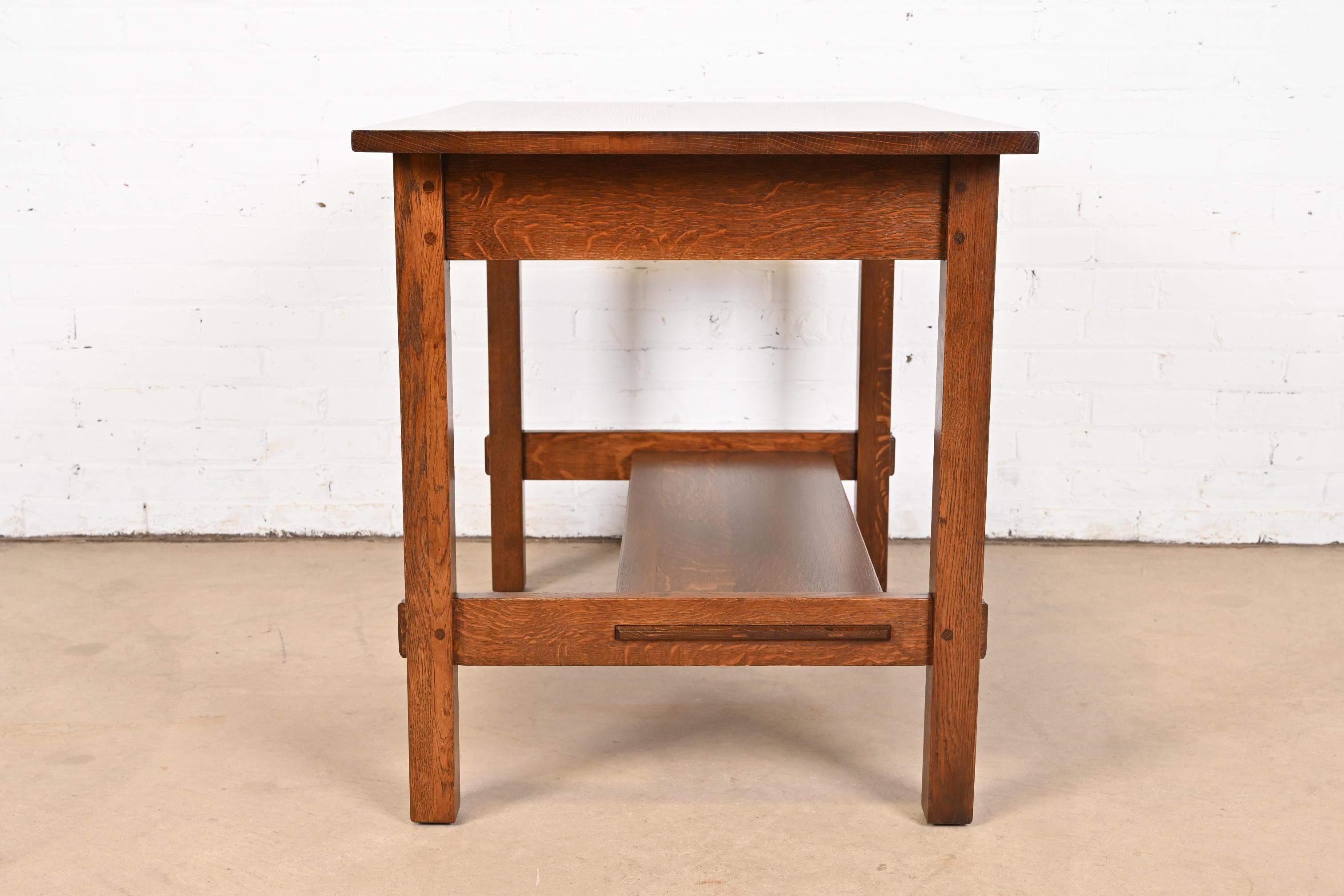 Gustav Stickley Mission Oak Arts & Crafts Desk or Library Table, Newly Restored For Sale 5