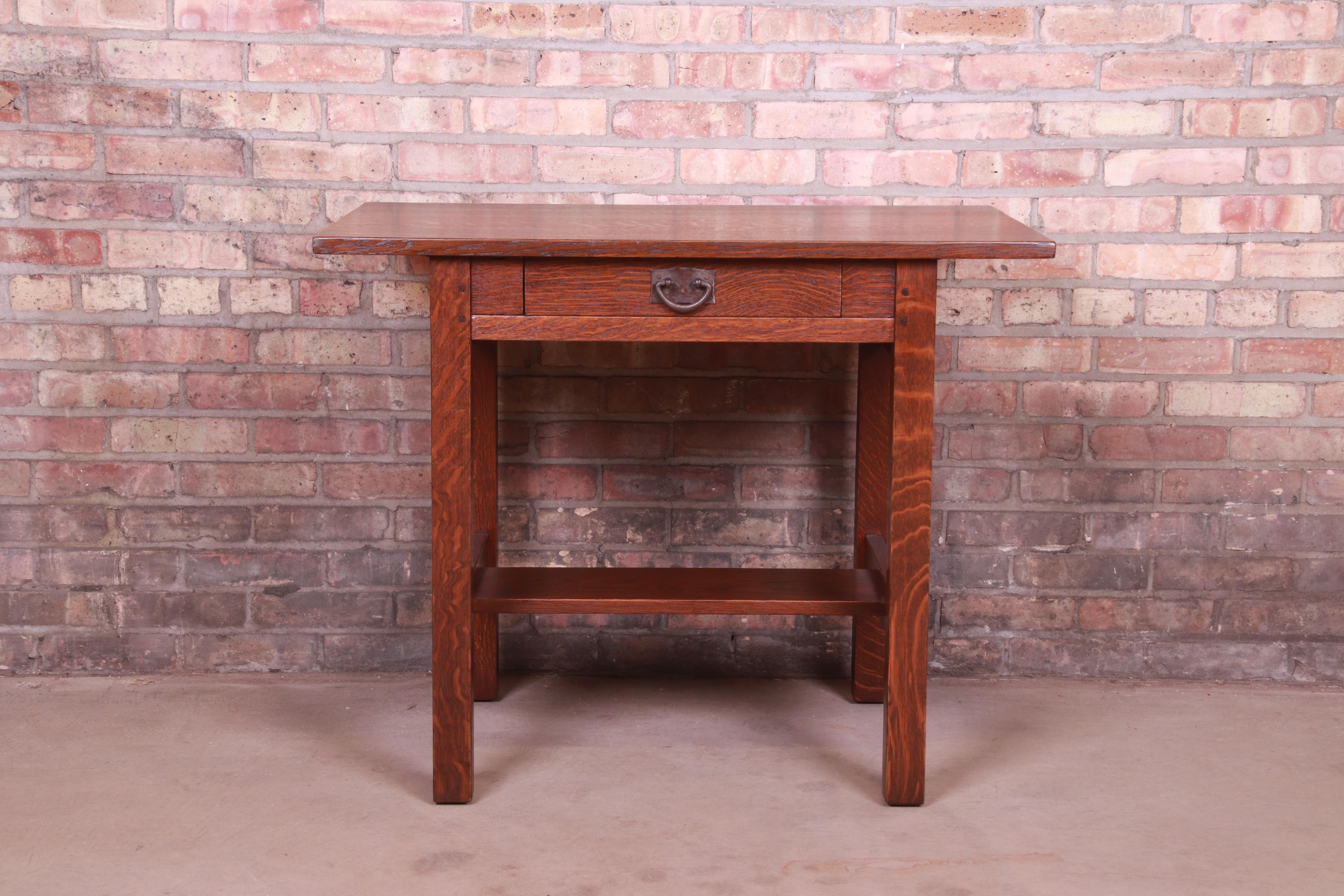 American Gustav Stickley Mission Oak Arts & Crafts Desk or Library Table, Newly Restored
