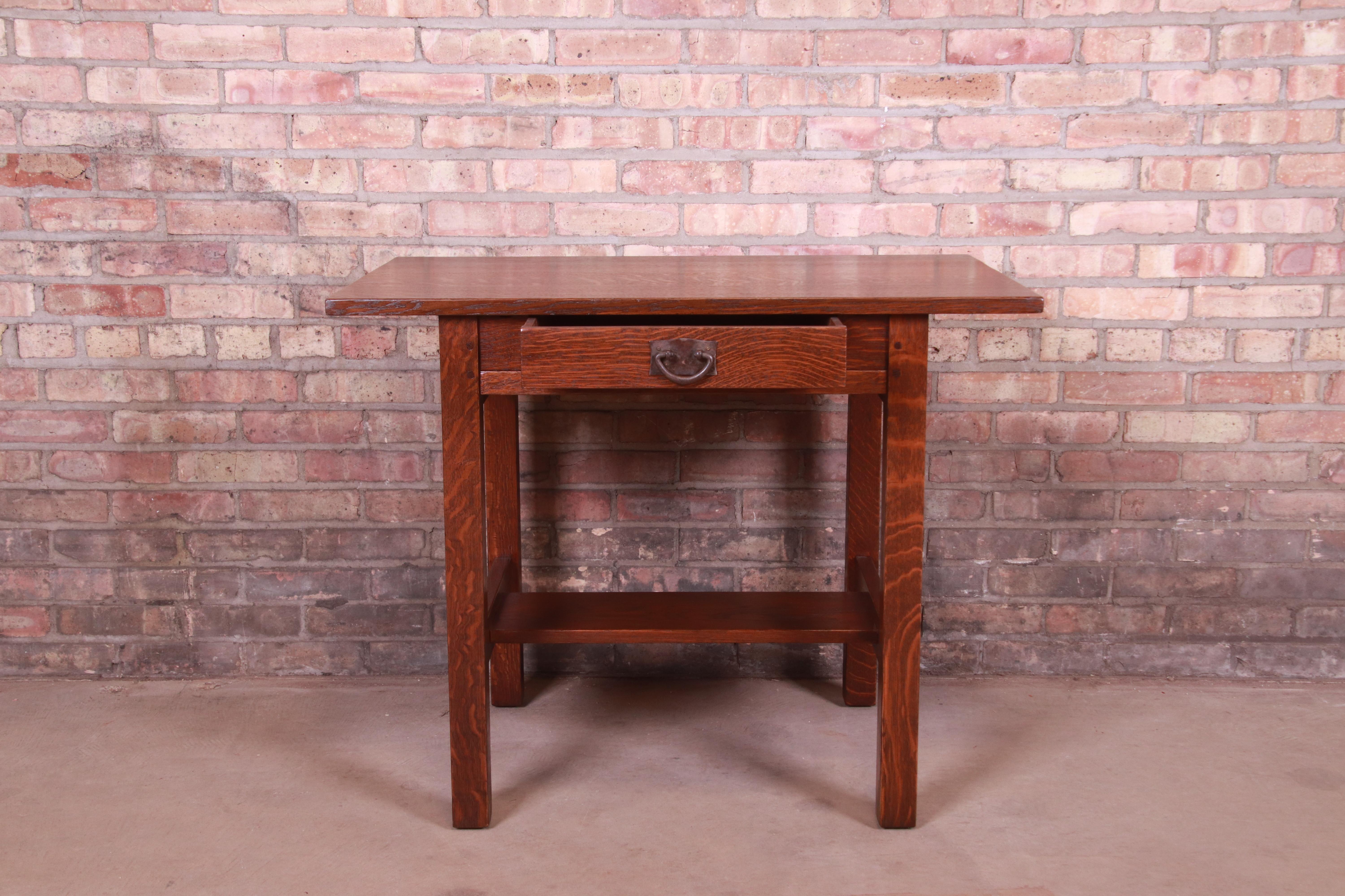 Early 20th Century Gustav Stickley Mission Oak Arts & Crafts Desk or Library Table, Newly Restored