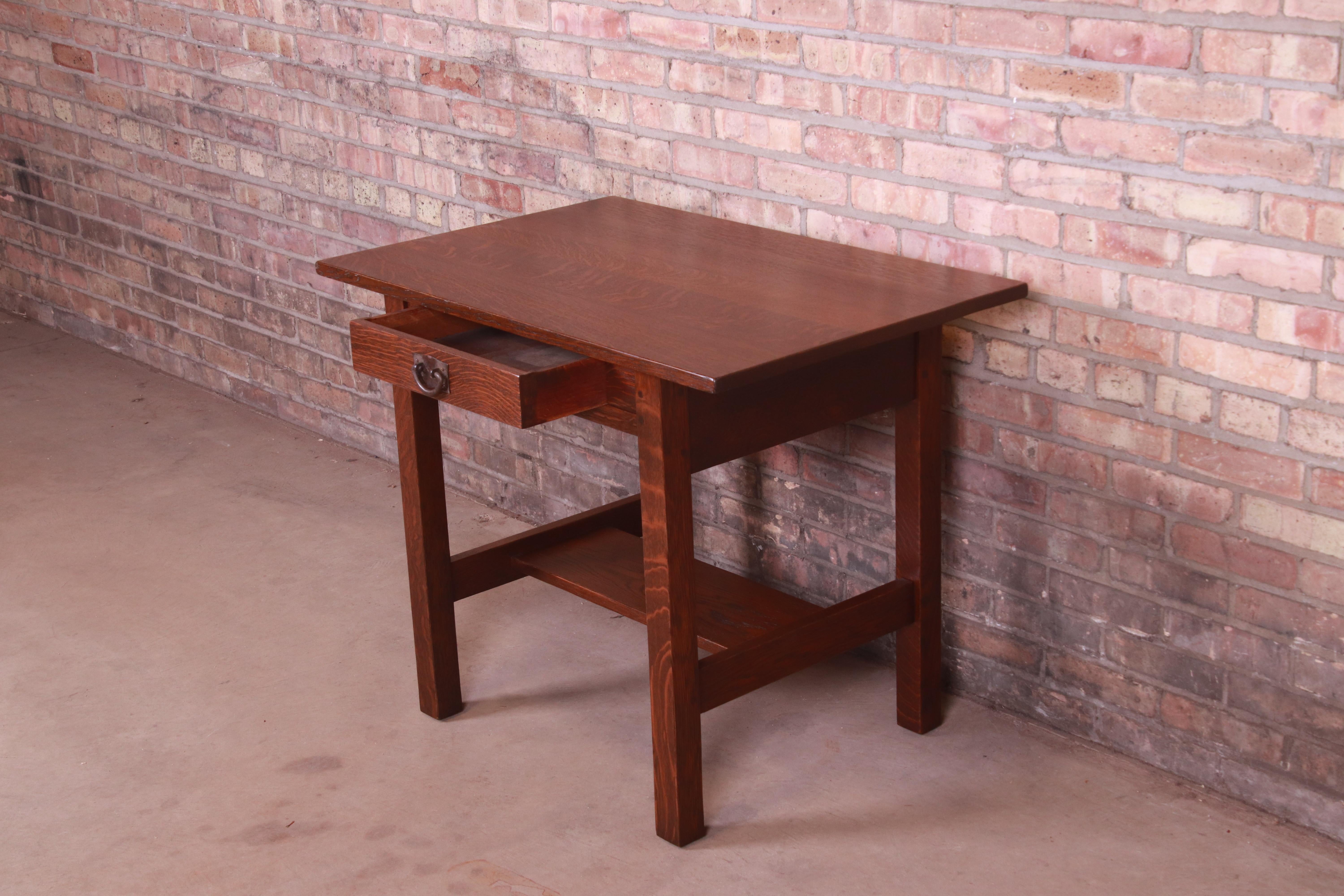 Copper Gustav Stickley Mission Oak Arts & Crafts Desk or Library Table, Newly Restored