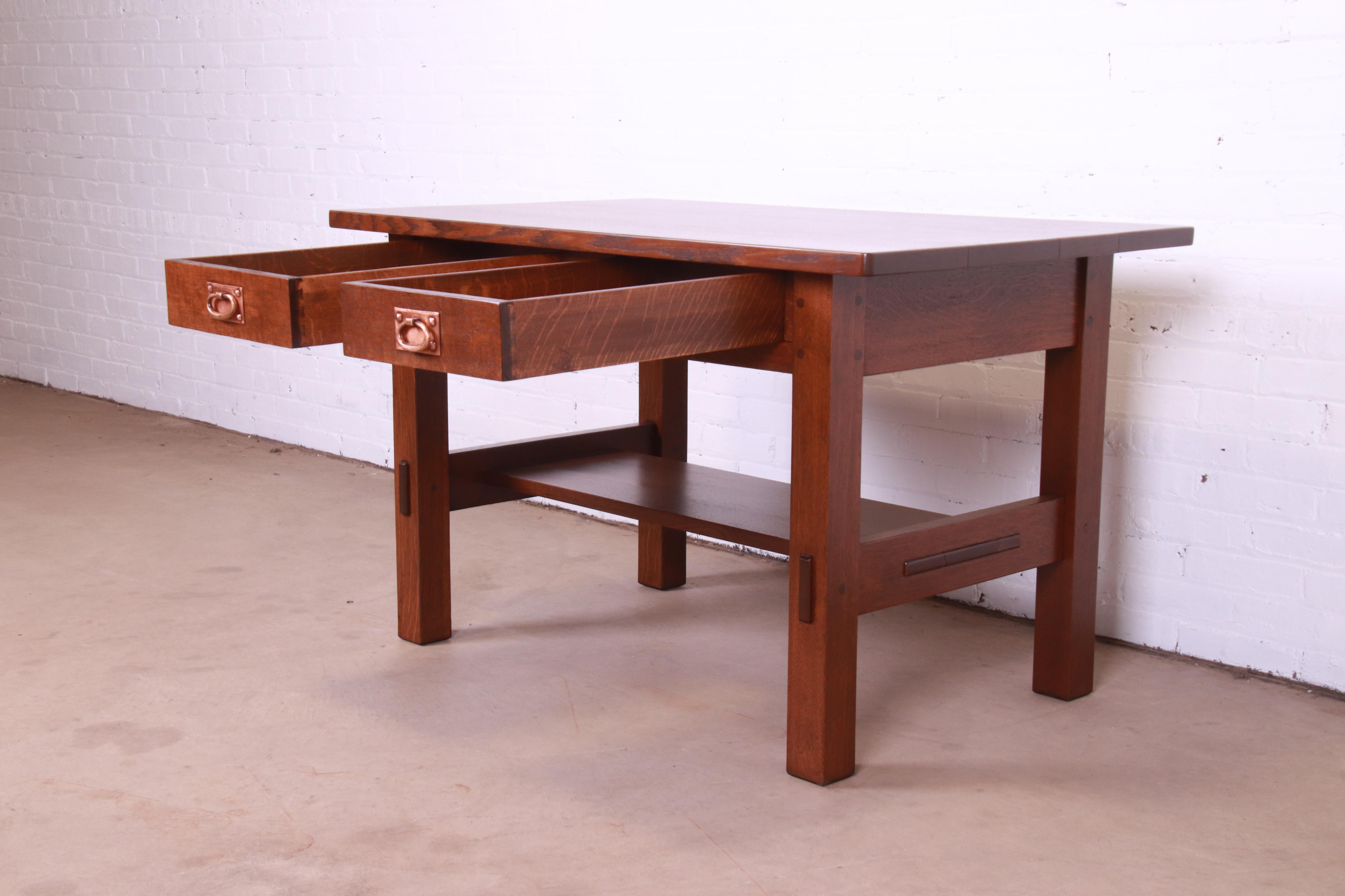 20th Century Gustav Stickley Mission Oak Arts & Crafts Desk or Library Table, Newly Restored