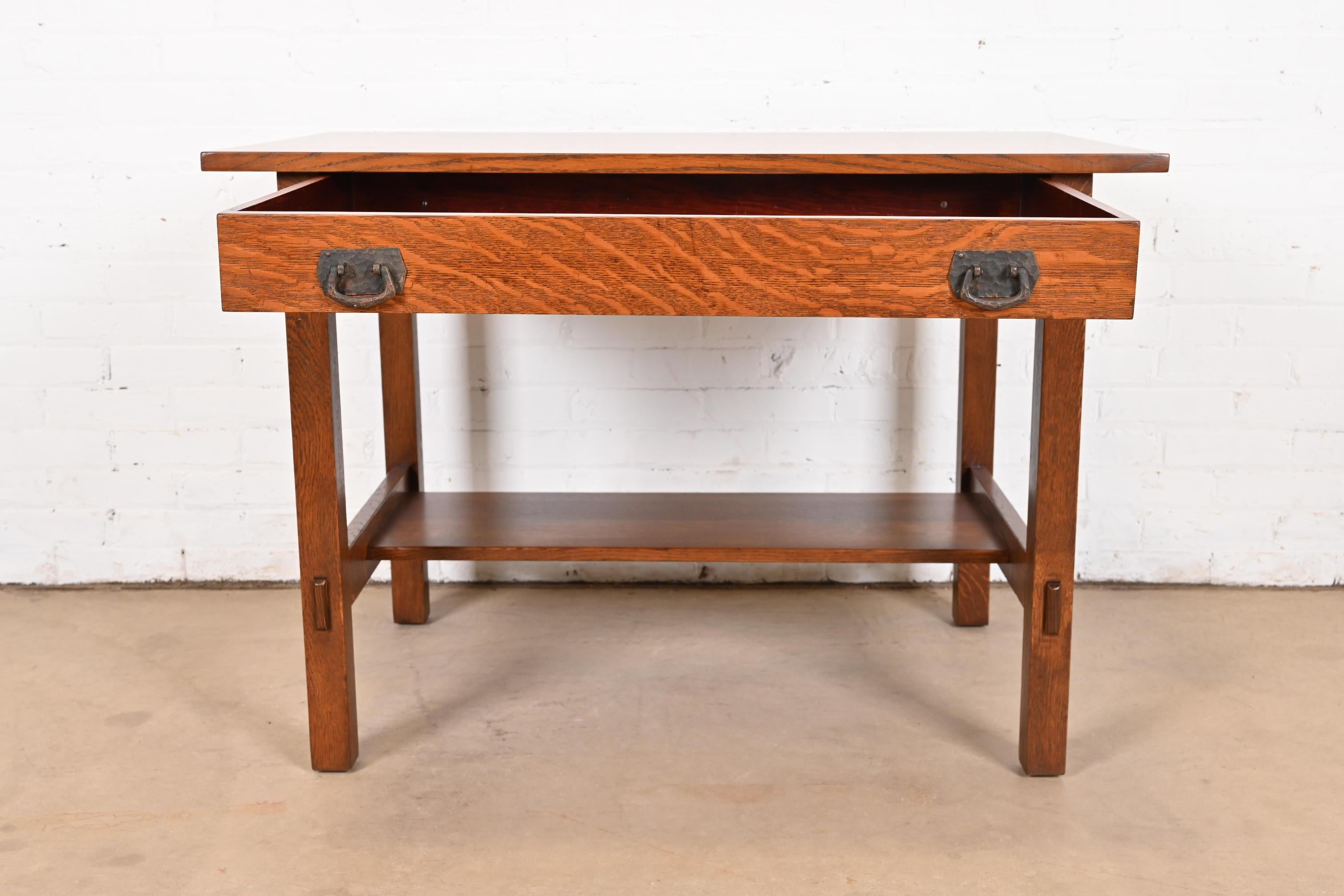 20th Century Gustav Stickley Mission Oak Arts & Crafts Desk or Library Table, Newly Restored For Sale