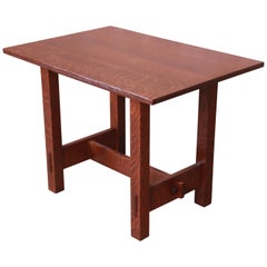 Scrivania o tavolo da biblioteca Mission Arts & Crafts di Gustav Stickley in Oak, appena restaurato