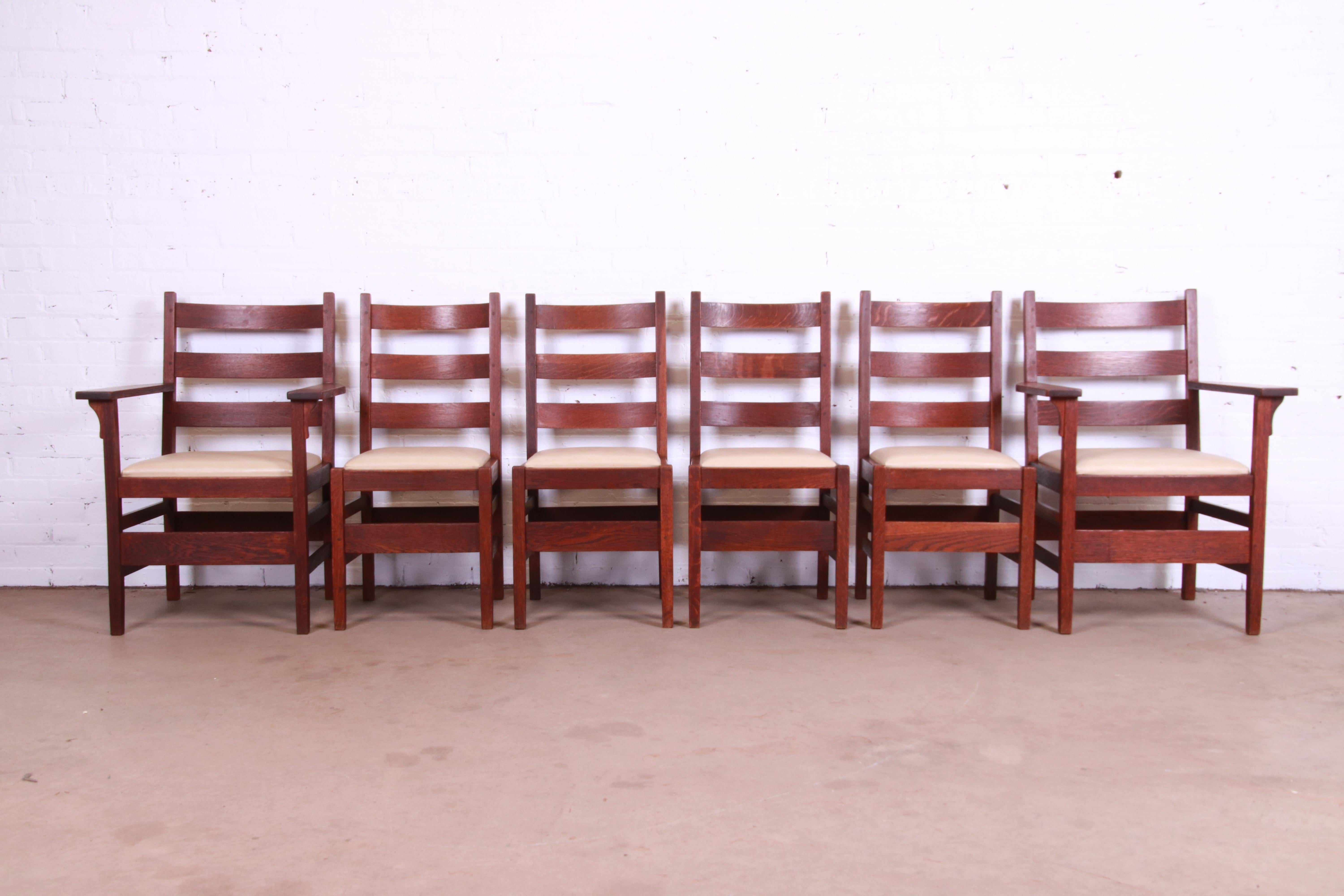 Arts and Crafts Gustav Stickley Mission Oak Arts & Crafts Dining Chairs, Circa 1900