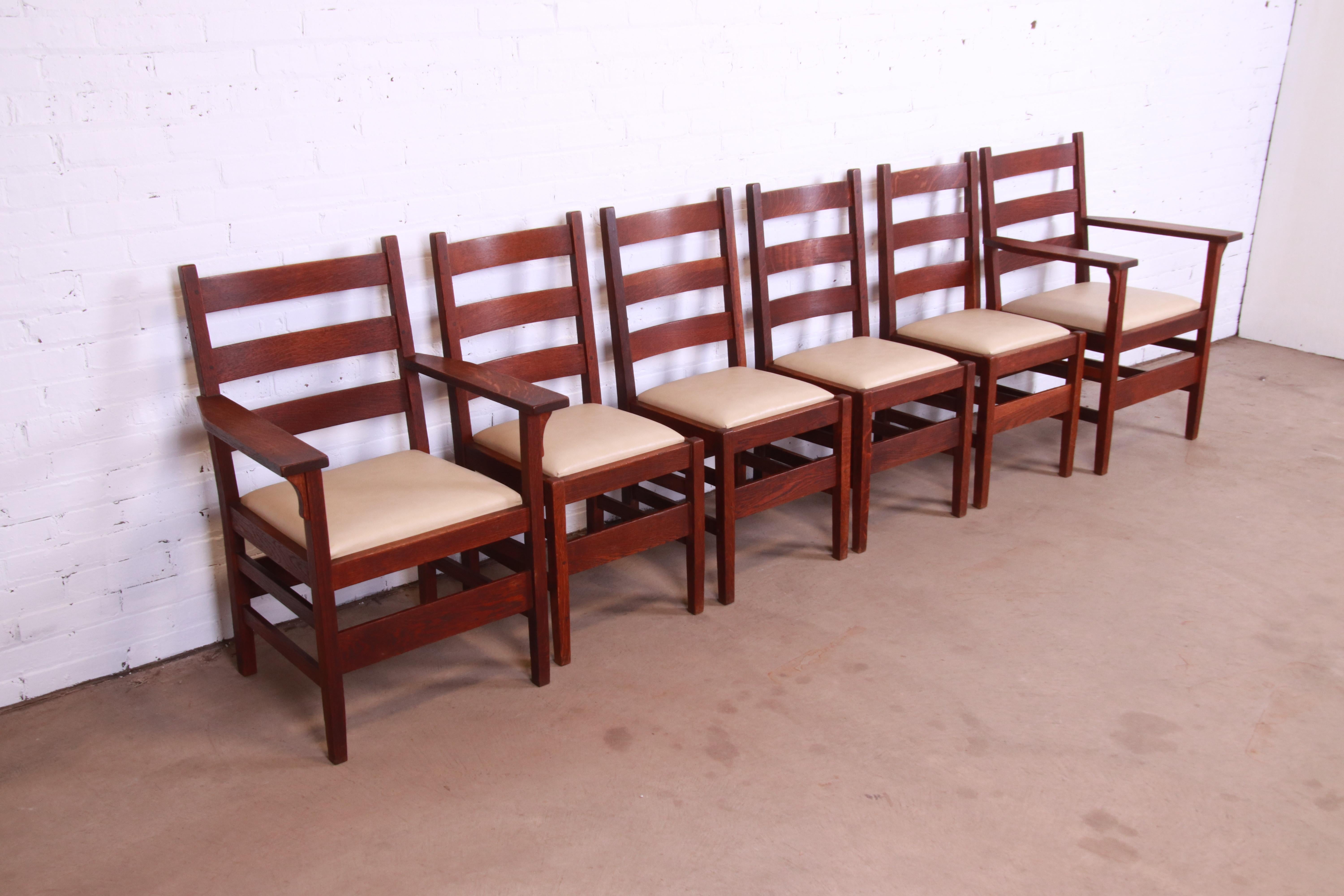20th Century Gustav Stickley Mission Oak Arts & Crafts Dining Chairs, Circa 1900