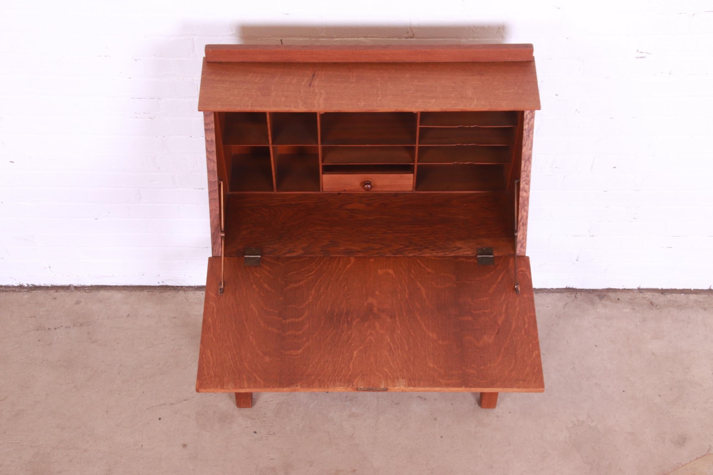 Copper Gustav Stickley Mission Oak Arts & Crafts Drop Front Secretary Desk, Circa 1900